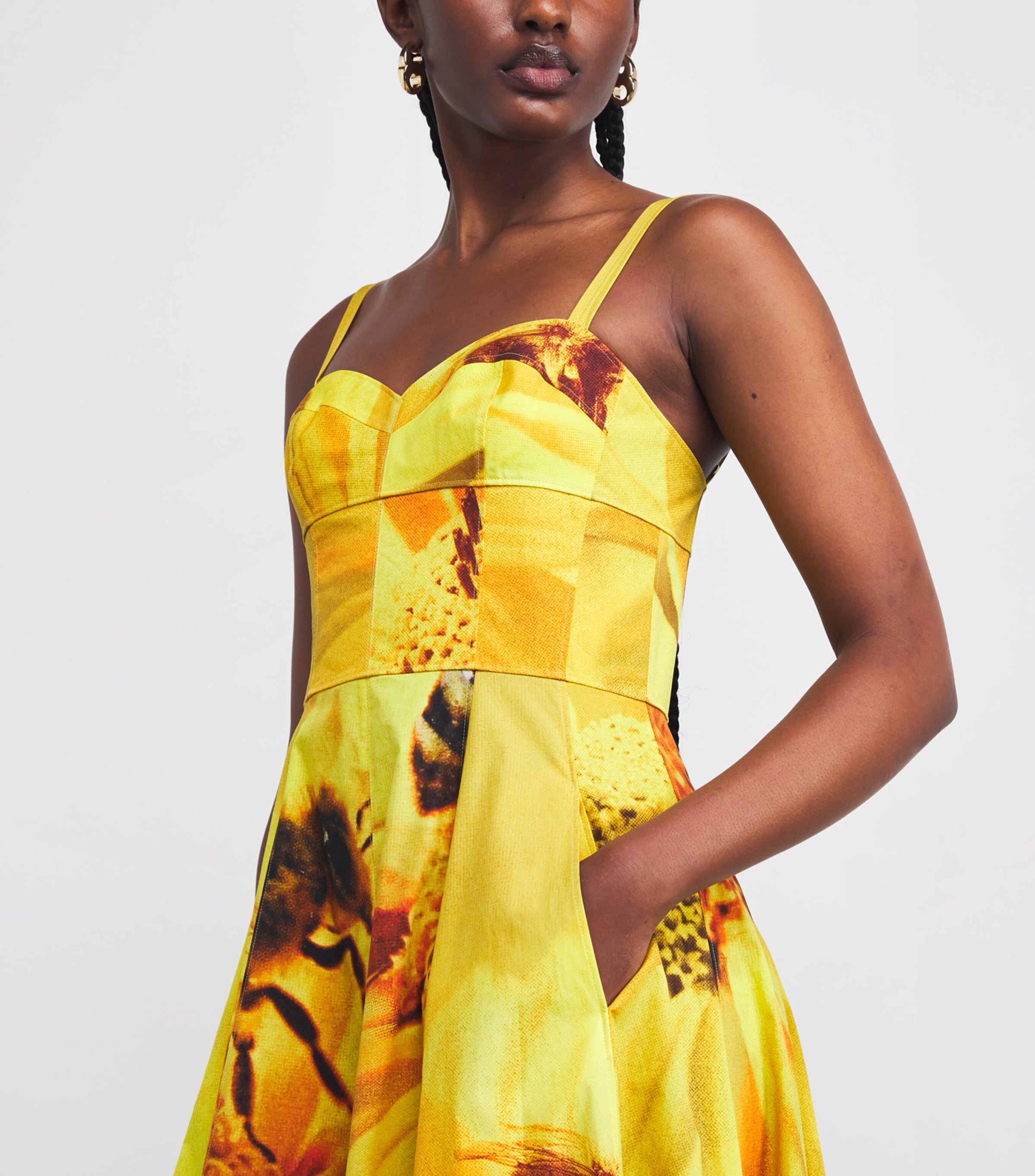 Tory Burch Yellow Stretch-Cotton Bee Midi Dress | Harrods US