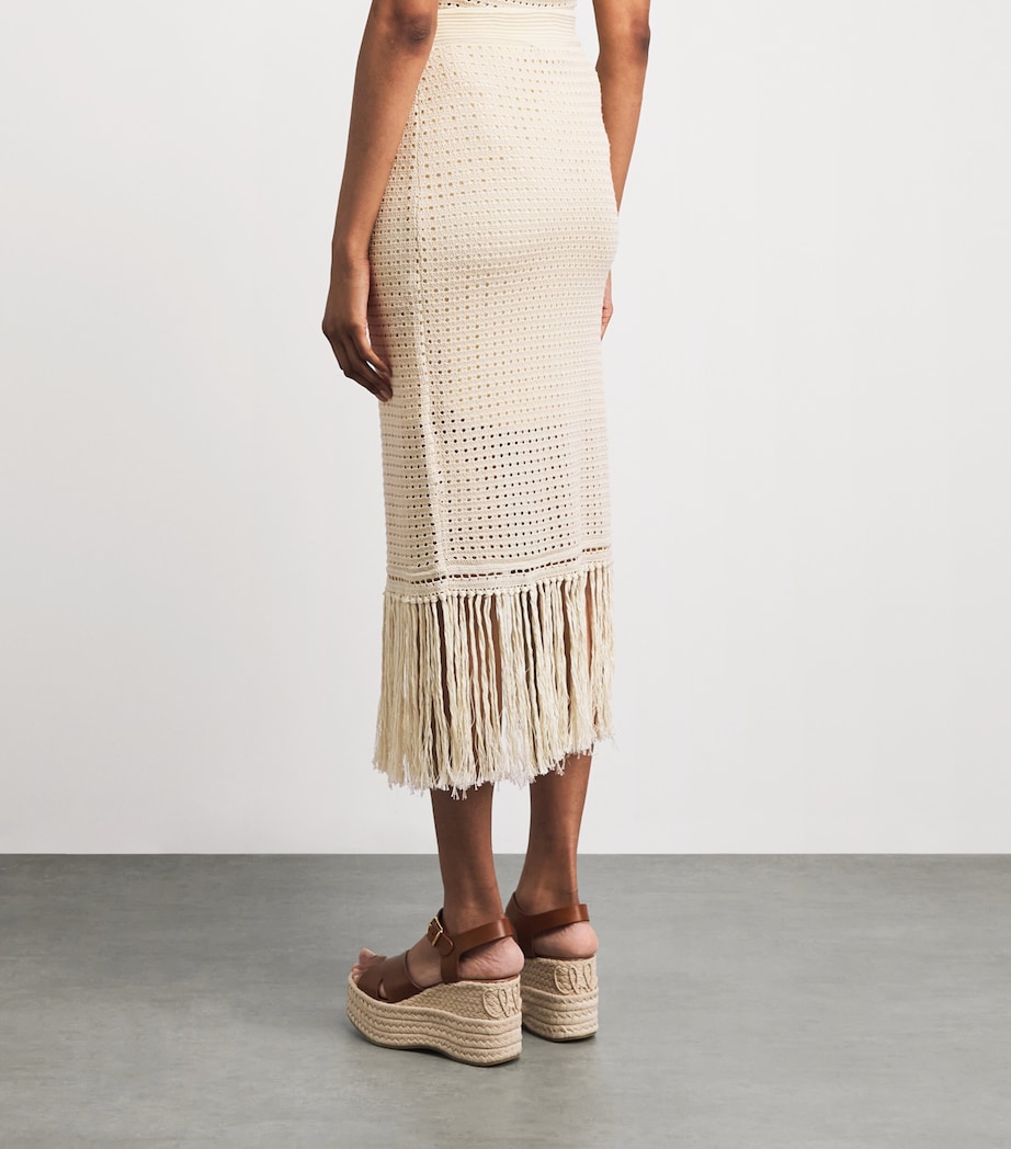 Zimmermann Womens Crochet Fringe Indra Midi Skirt Cream Image 5