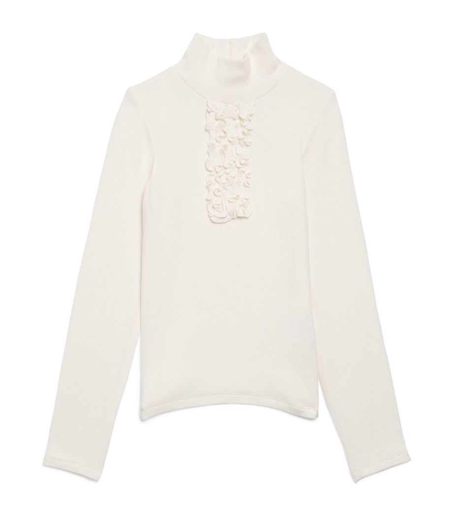 Monnalisa Ribbed Ruffle Rollneck Top (2-12 Years) Panna Image 1
