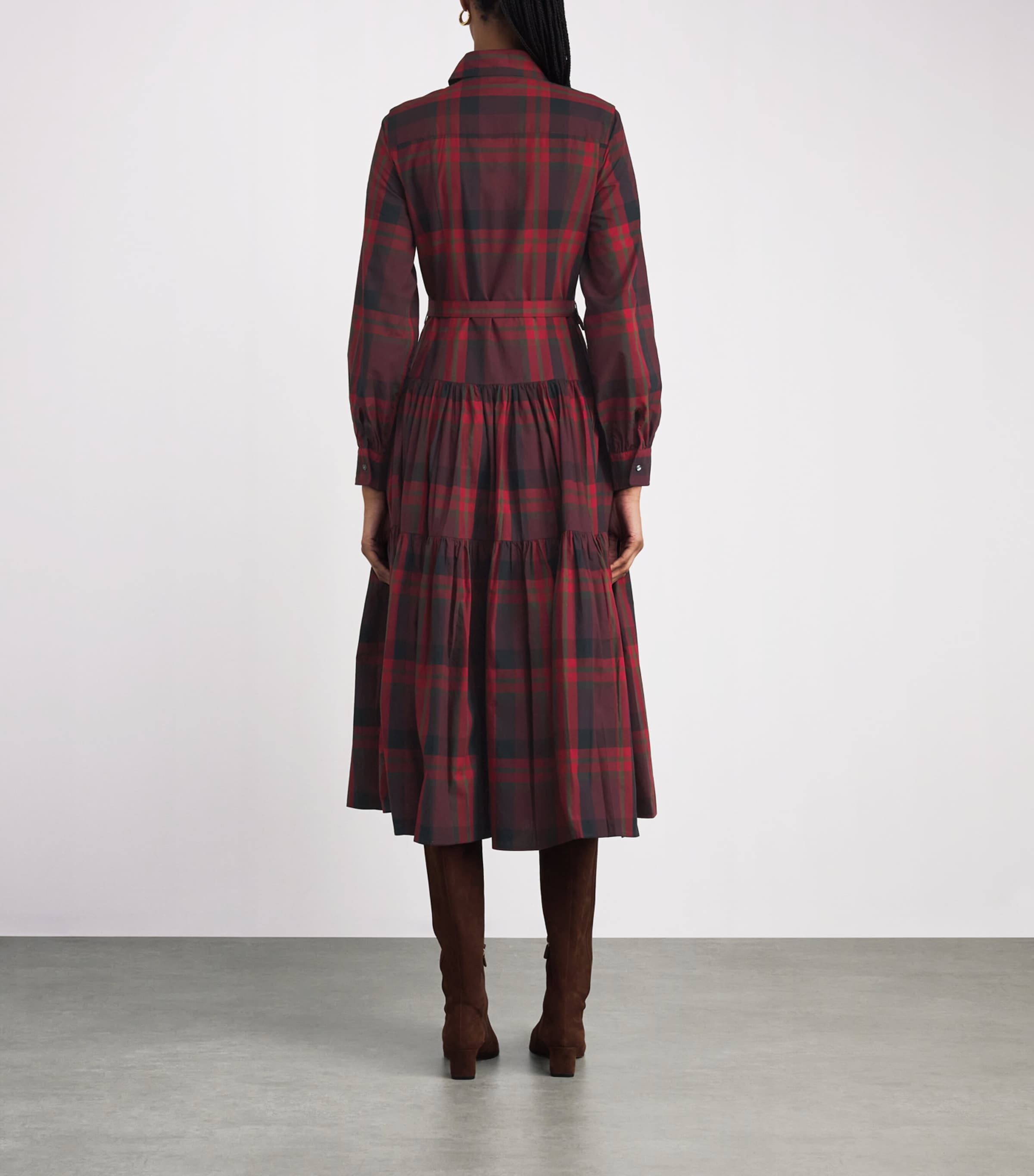 Cotton Check Midi Dress RED Image 3