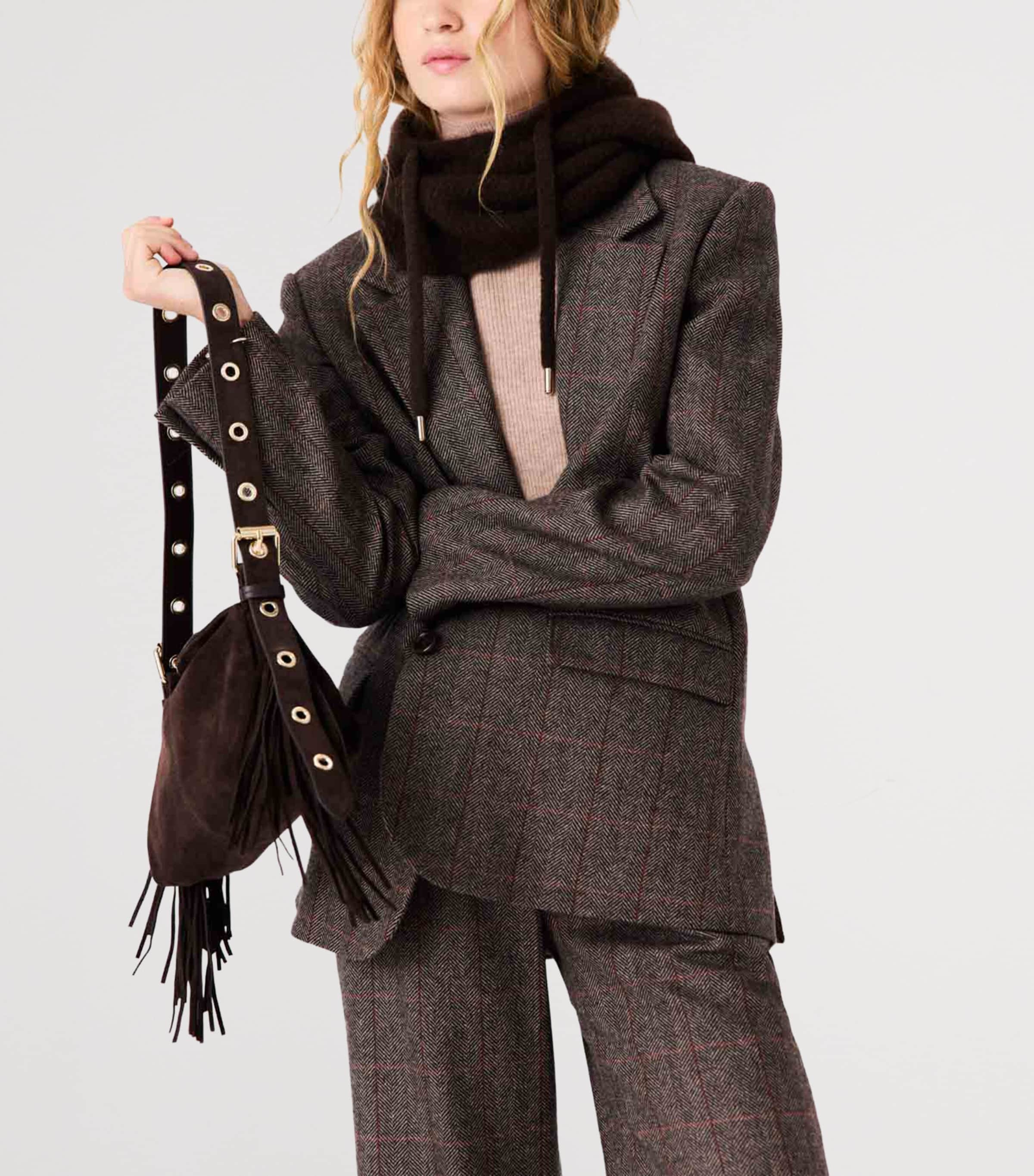 Maje Womens Wool-Blend Belted Blazer Brown Image 8