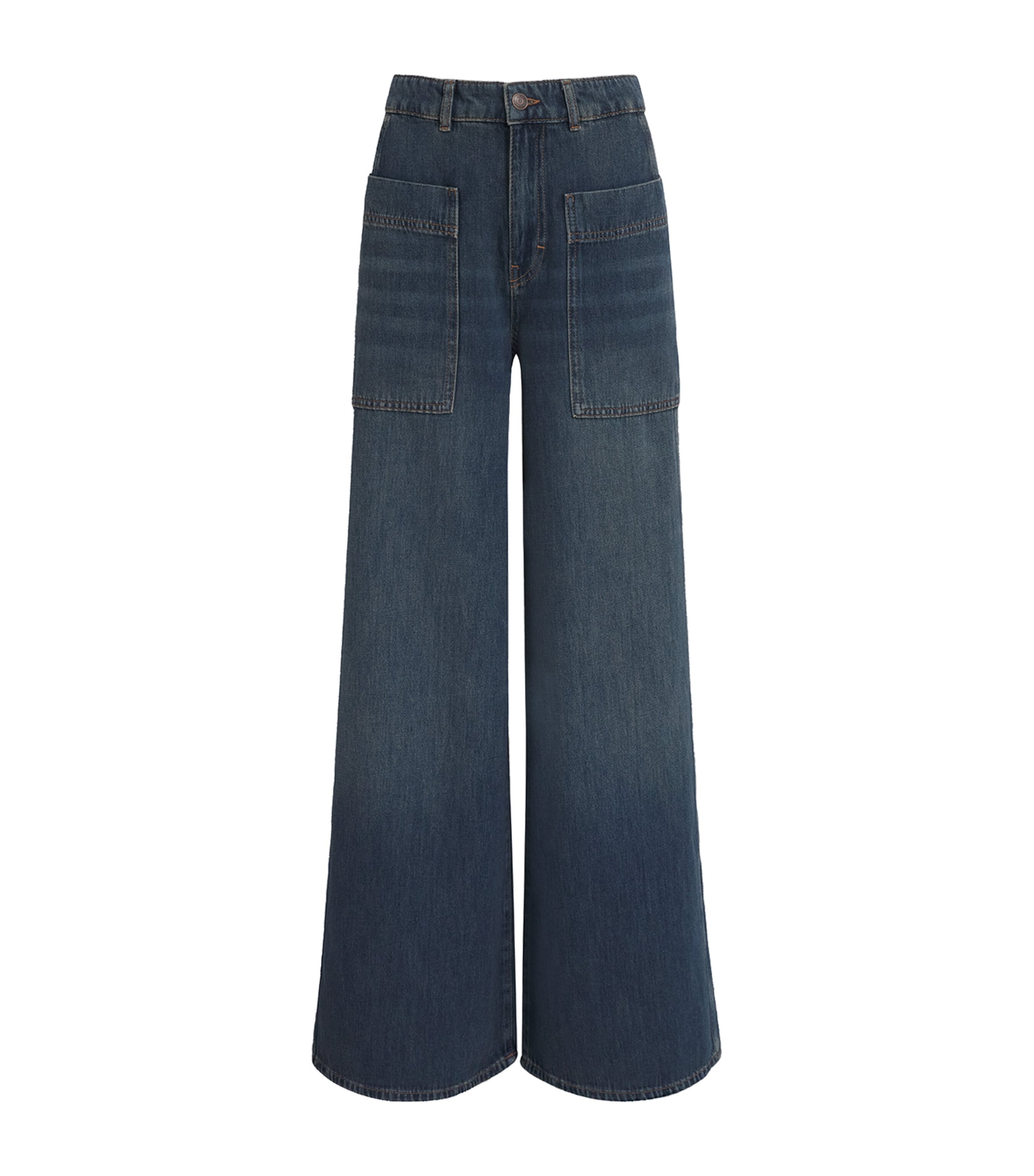 ME+EM Womens Mid-Rise Super Wide-Leg Jeans Authentic Dark Wash Image 1
