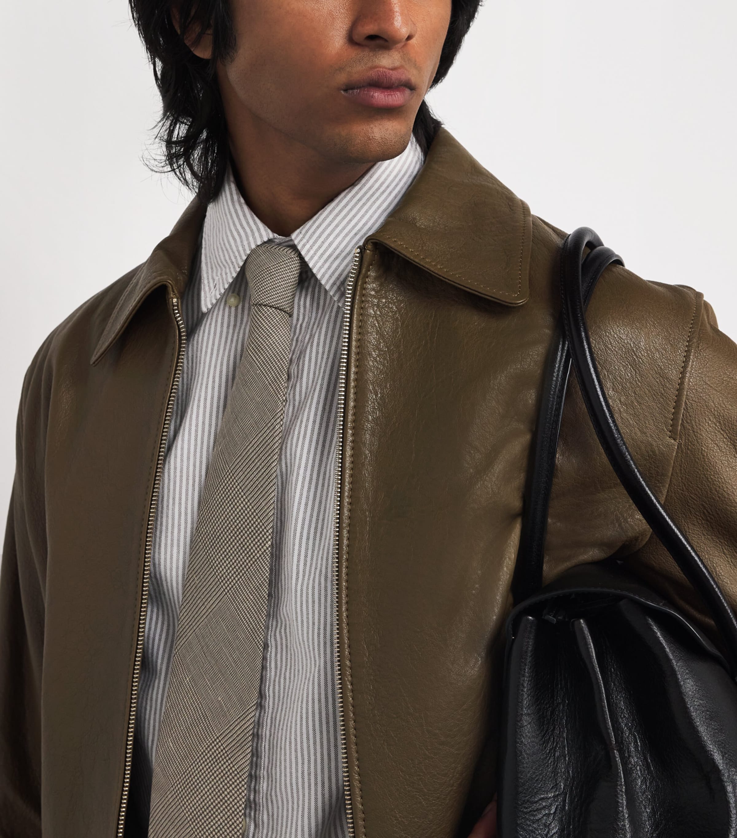 Leather Collar Bomber Jacket 298 - BRONZE Image 6