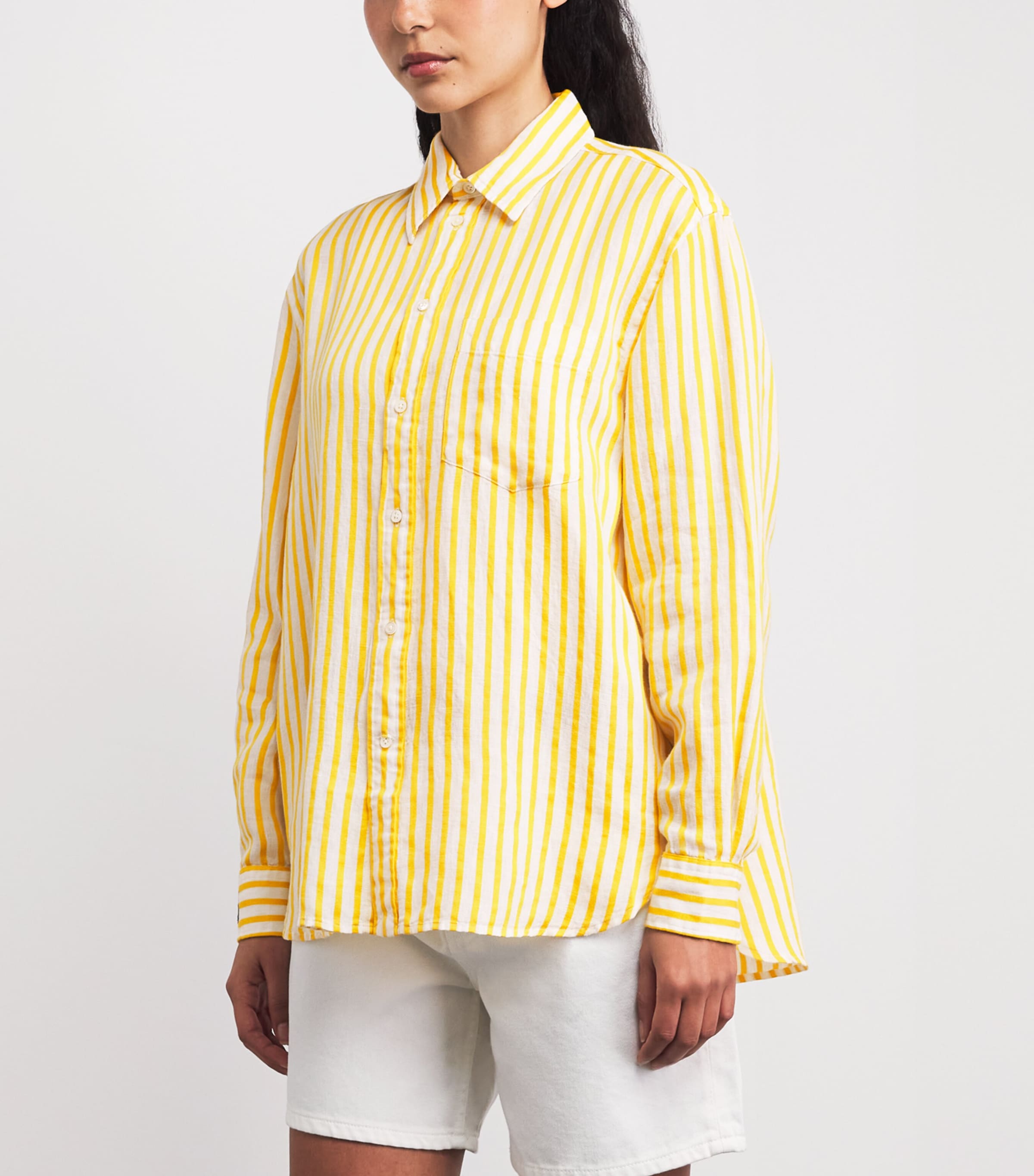 Polo Ralph Lauren Womens Linen-Cotton Stripe Shirt White Yellow Image 4