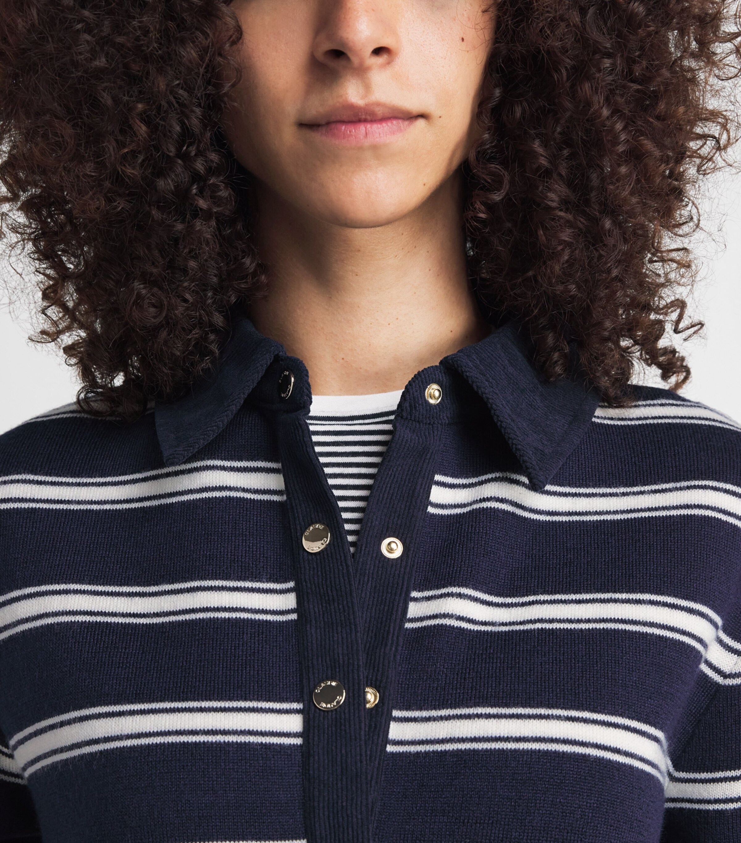 Claudie Pierlot Womens Corduroy-Collar Stripe Cardigan Dual Color Image 3