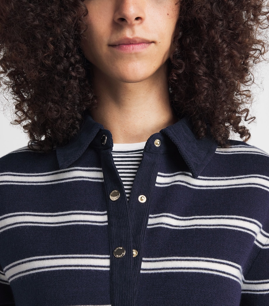 Claudie Pierlot Womens Corduroy-Collar Stripe Cardigan Dual Color Image 3