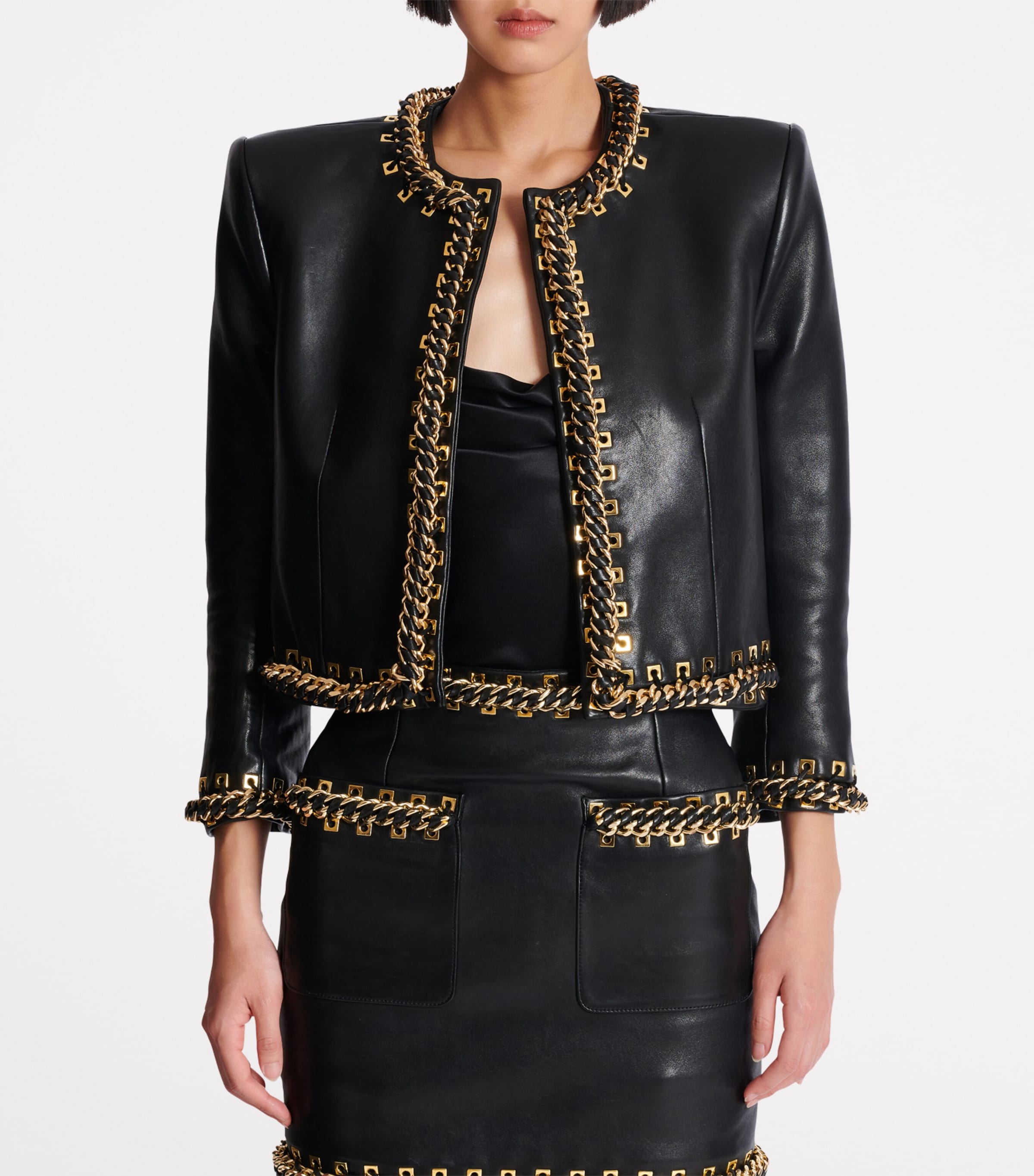 Leather Chain-Detail Jacket EAD NOIR/OR Image 5