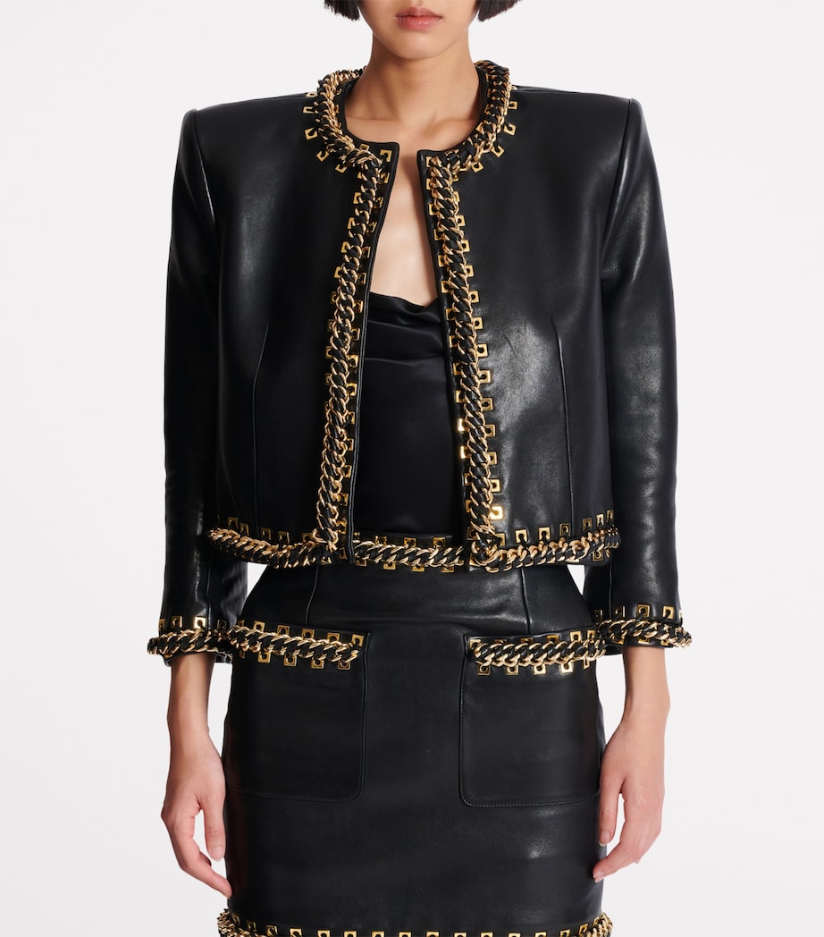 Leather Chain-Detail Jacket EAD NOIR/OR Image 5