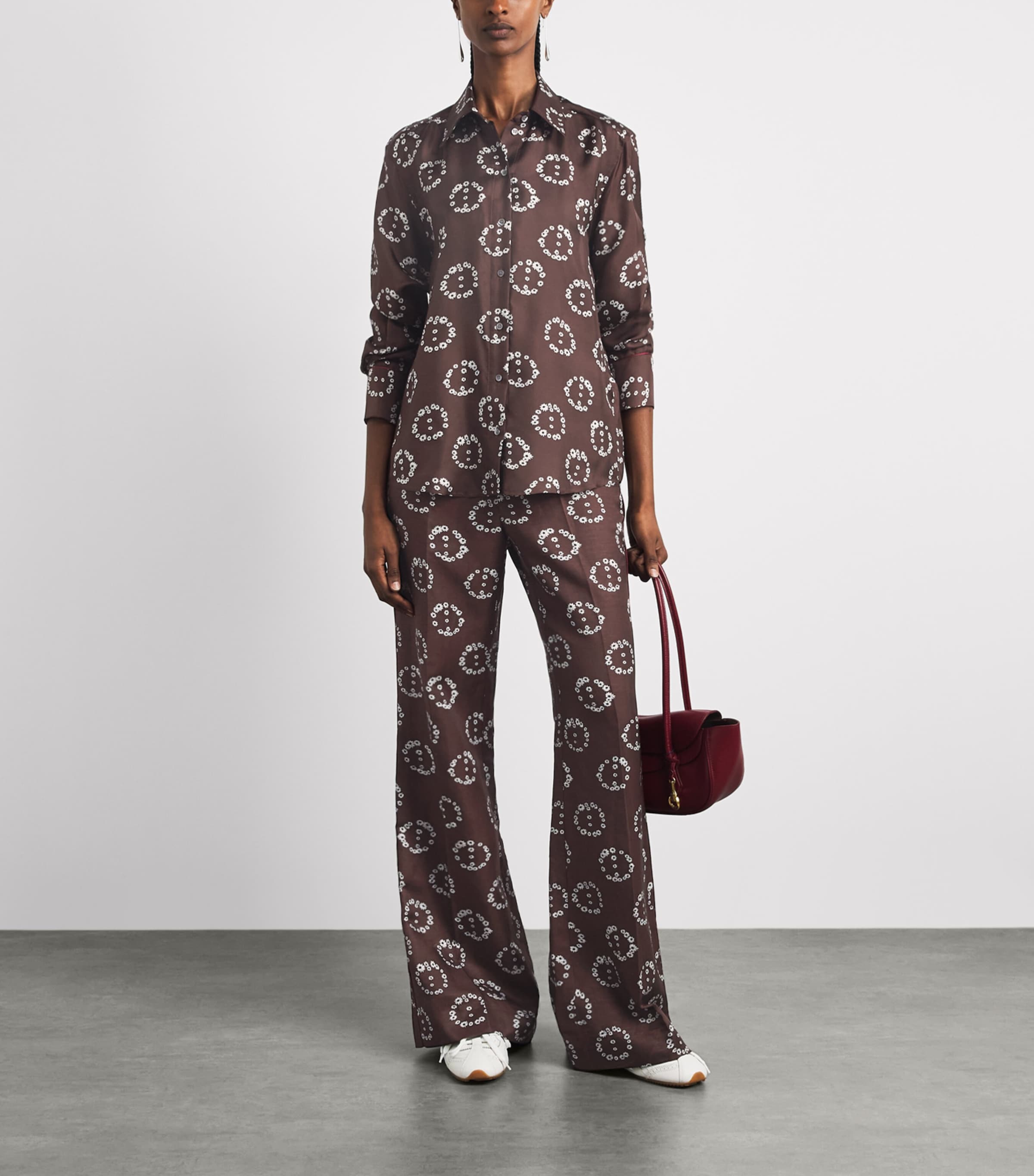 Sandro Paris Womens Silk Floral Shirt Brown Image 2