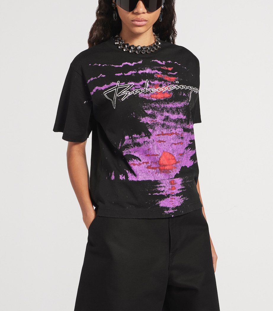Balenciaga Womens Distressed Cotton Sunset T-Shirt Image 5