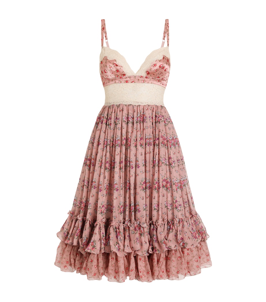 Dolce&Gabbana Womens Silk-Cotton Floral Corset Midi Dress Mazz Image 1