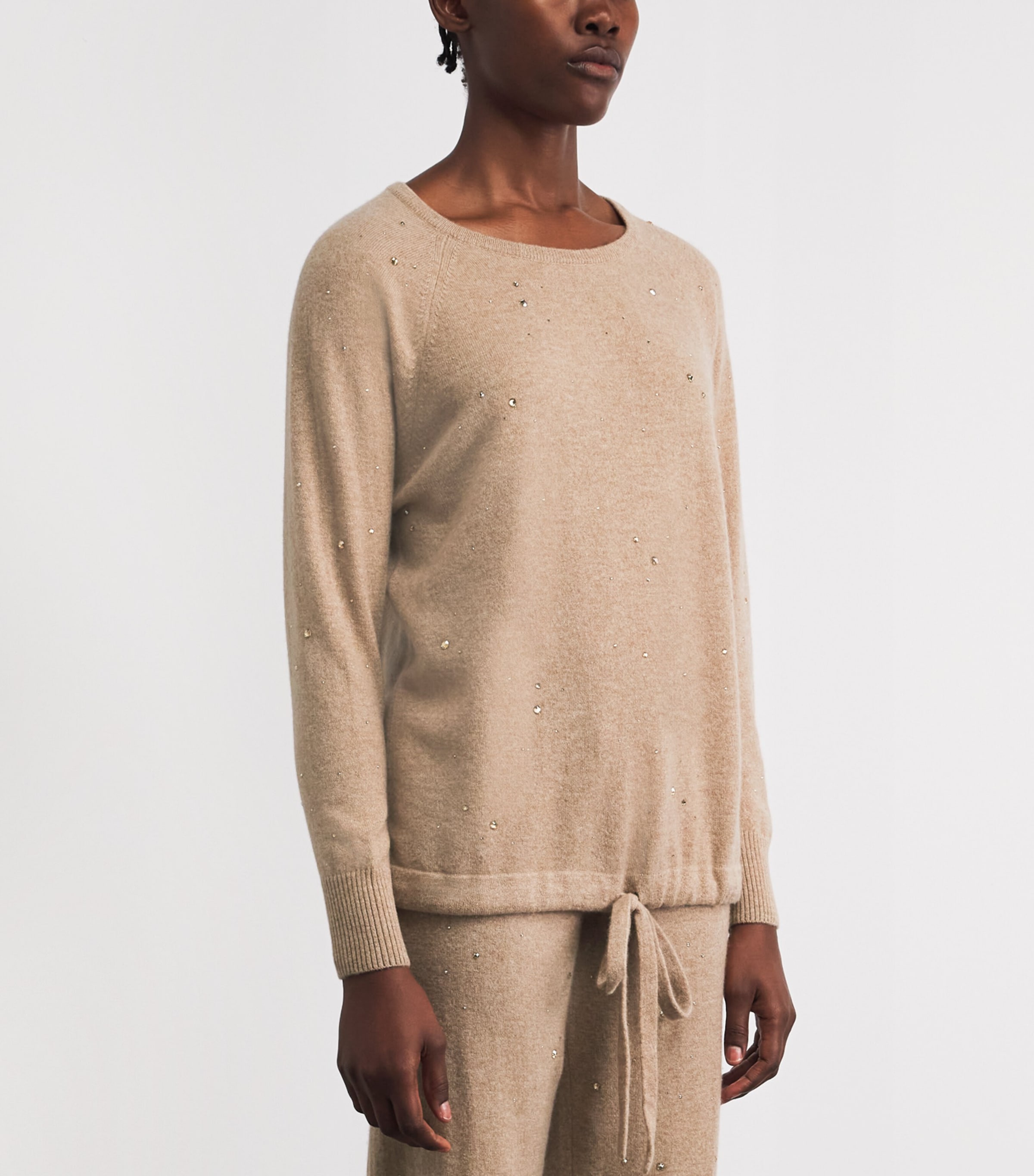 William Sharp Womens Cashmere Crystal-Embellished Sweater Mid Brwn Gldn Shdw Image 4
