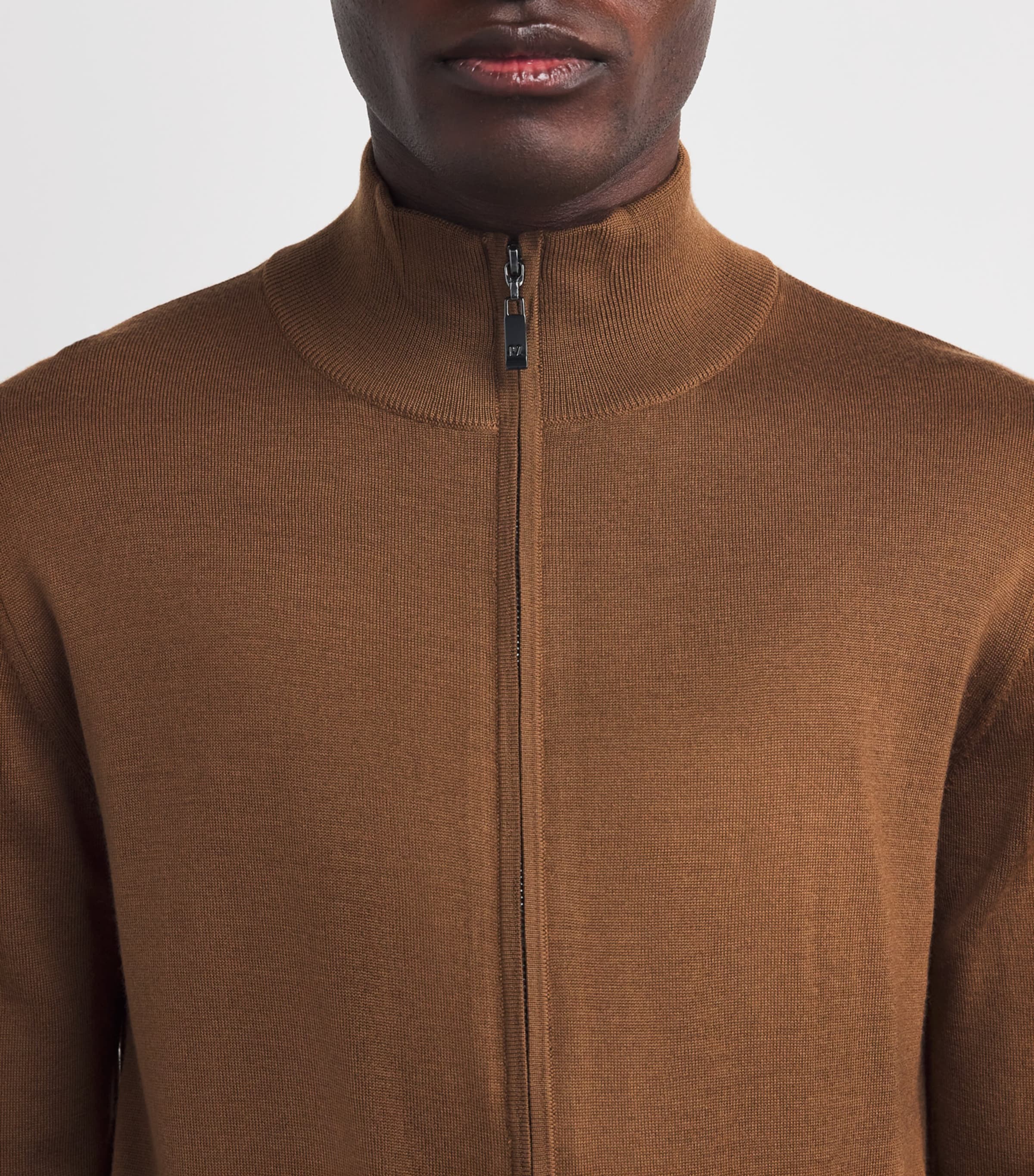 Pal Zileri Mens Wool Zip-Up Cardigan Brown Image 6