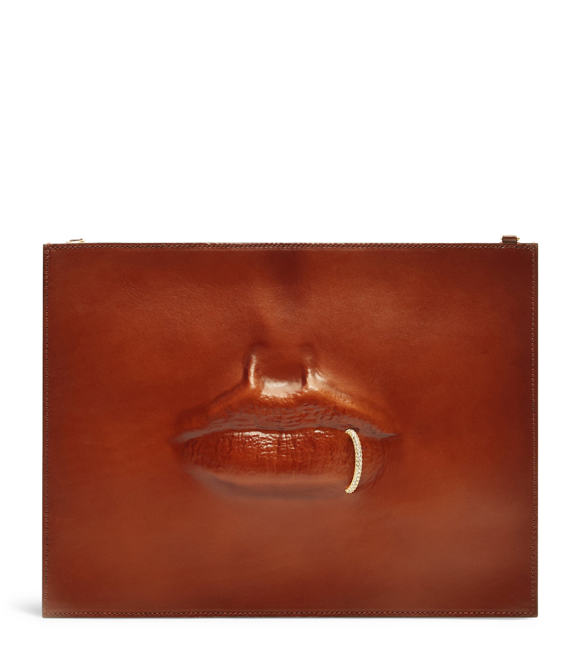 Schiaparelli Leather Moulded Mouth Pouch Cognac Image 1