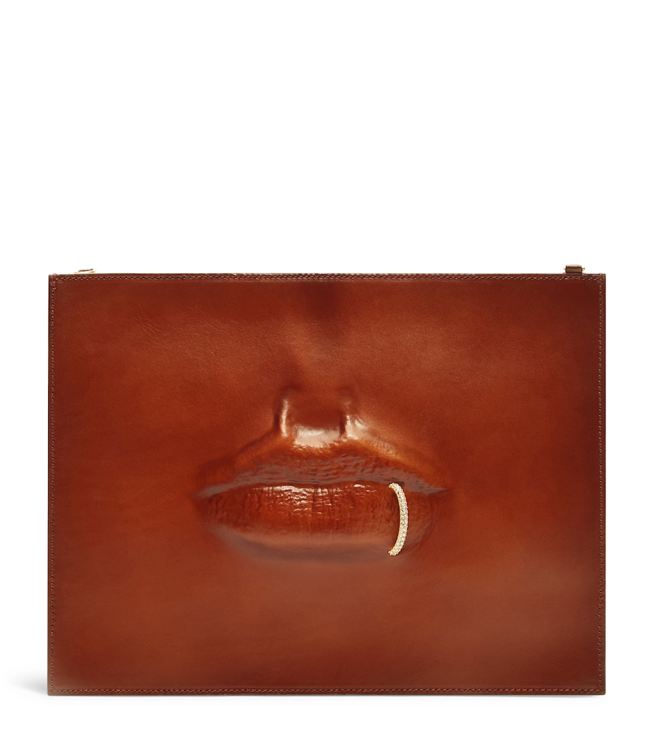 Schiaparelli Leather Moulded Mouth Pouch Cognac Image 1
