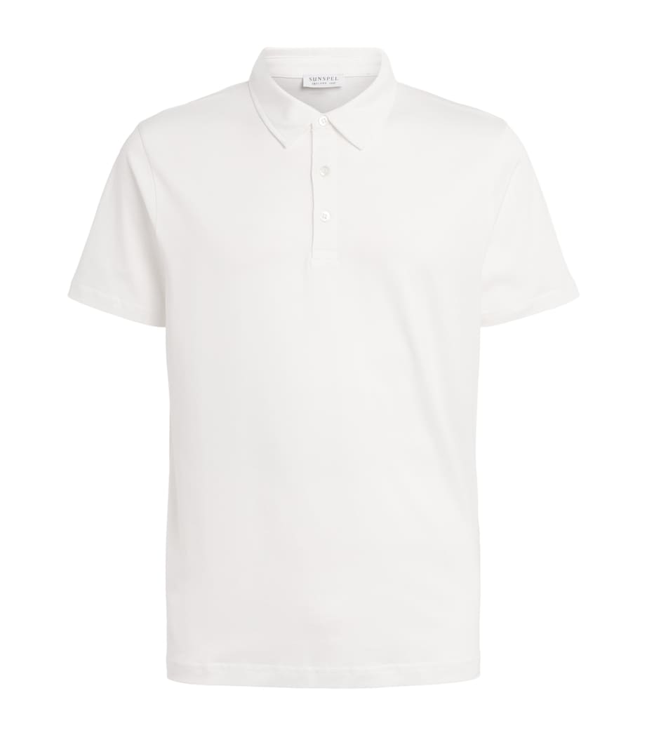 Sunspel Mens Supima Cotton Polo Shirt Whaa White Image 1