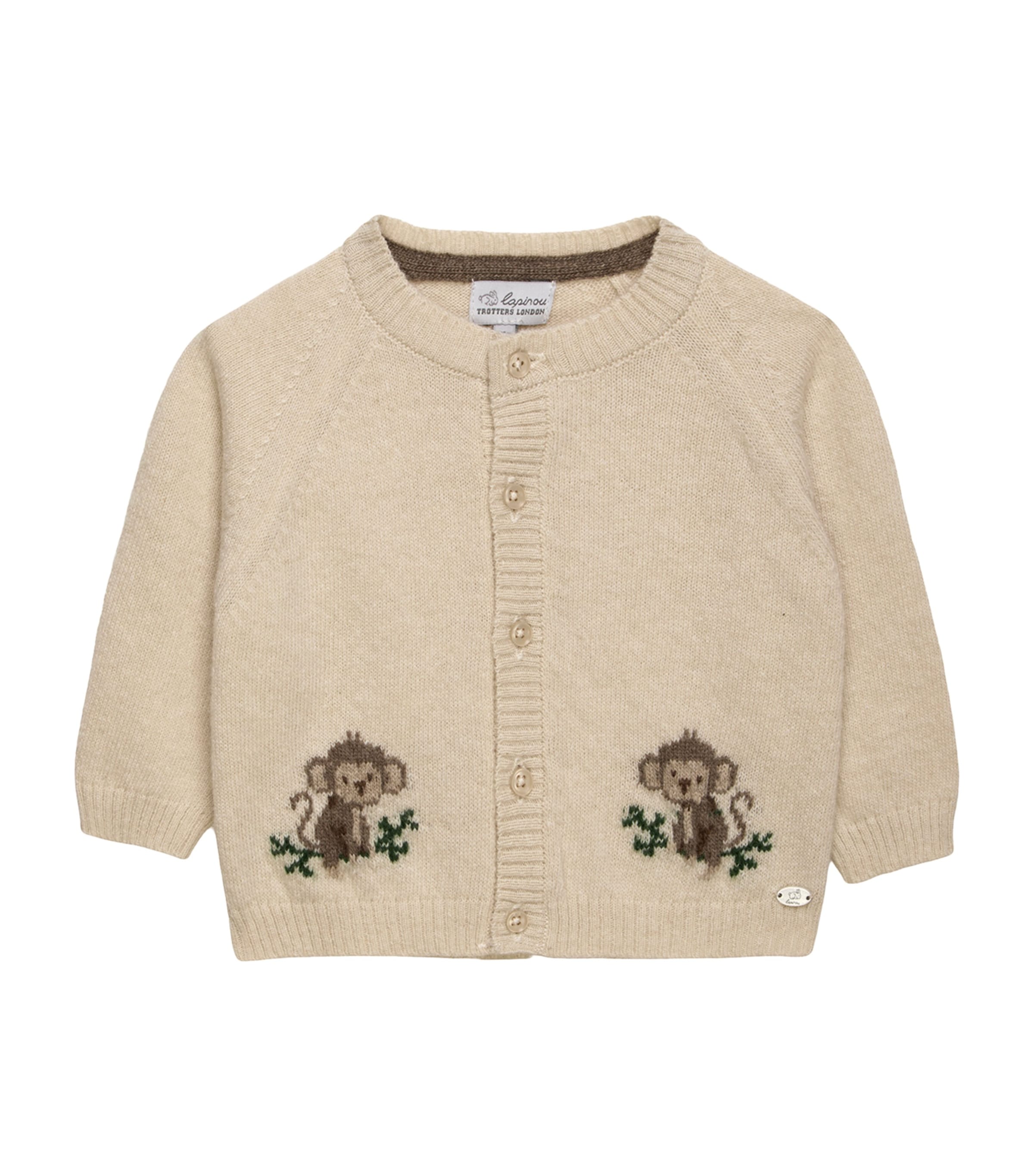 Trotters Merino-Cashmere Monkey Cardigan (Newborn-12 Months) Oatmeal Image 1