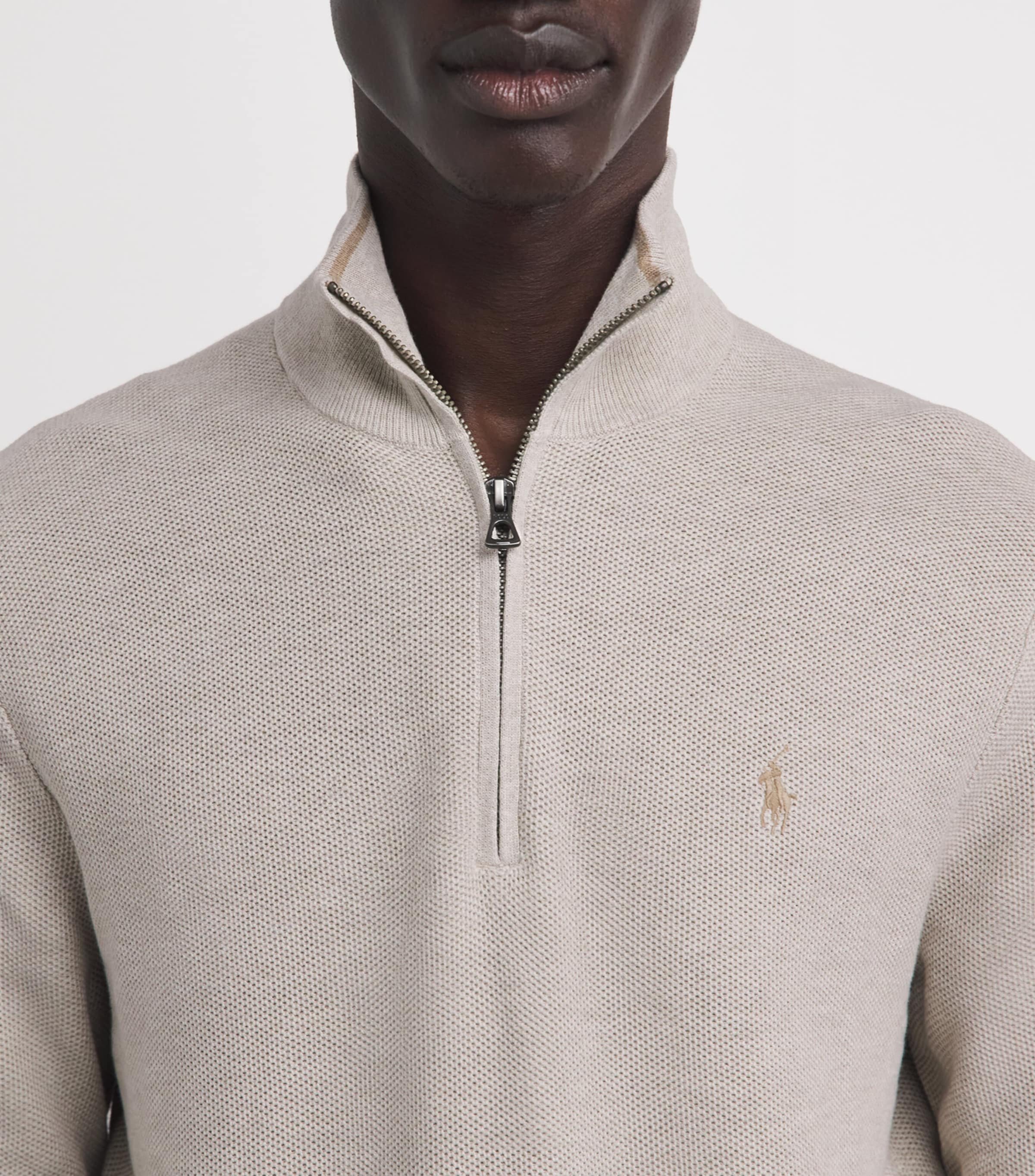 Polo Ralph Lauren Mens Cotton Half-Zip Sweater Light Wlnut Brn Hthr Image 3