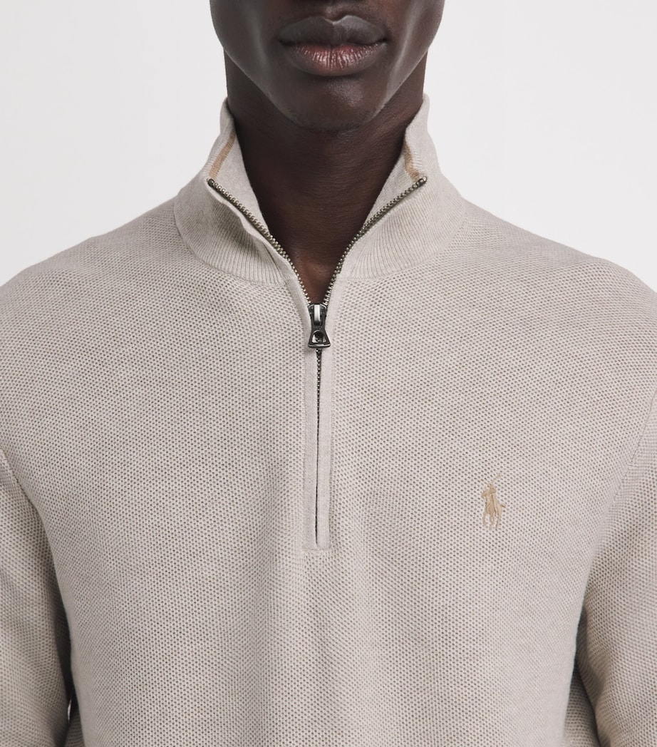 Polo Ralph Lauren Mens Cotton Half-Zip Sweater Light Wlnut Brn Hthr Image 3