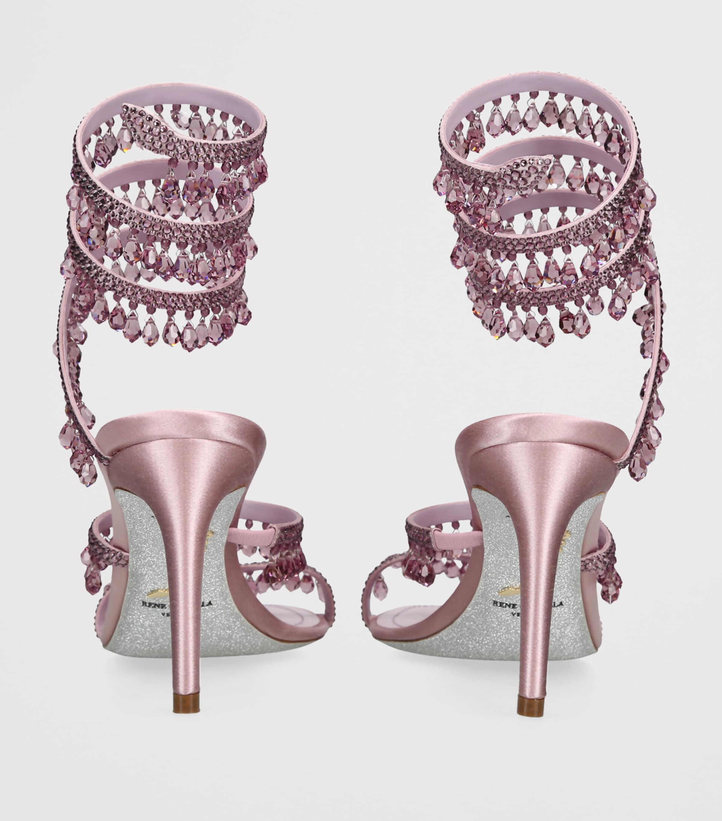 René Caovilla Satin Chandelier Heeled Sandals 80 Pink Comb Image 2