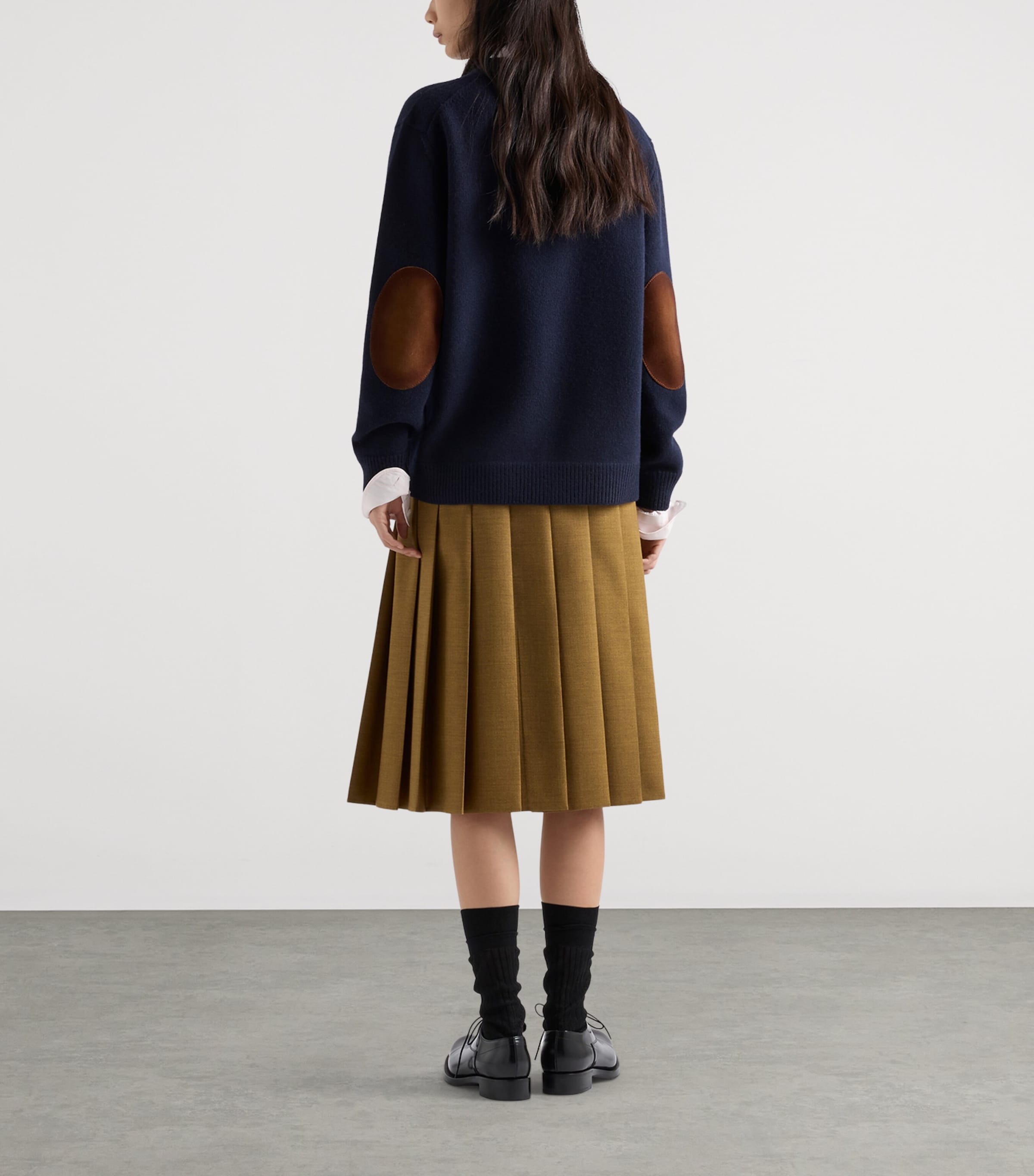 Prada Womens Wool Elbow-Patch Sweater Blue Image 5