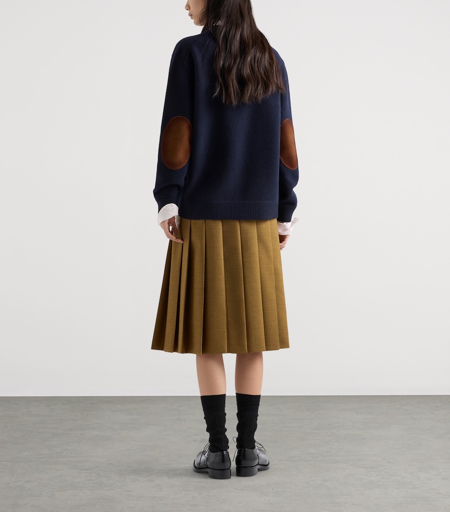 Prada Womens Wool Elbow-Patch Sweater Blue Image 5
