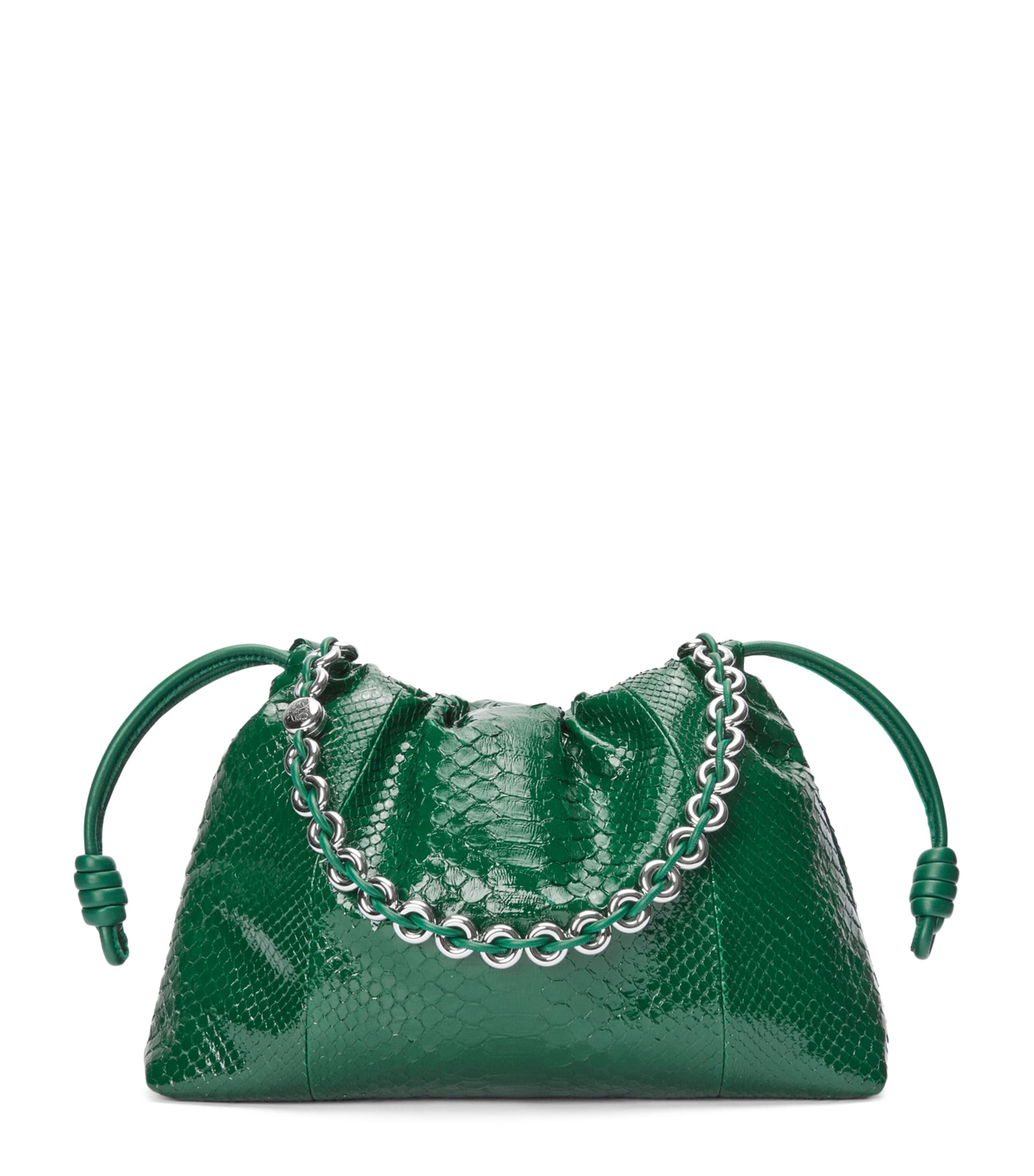 Loewe Large Patent Python Flamenco Purse In Green