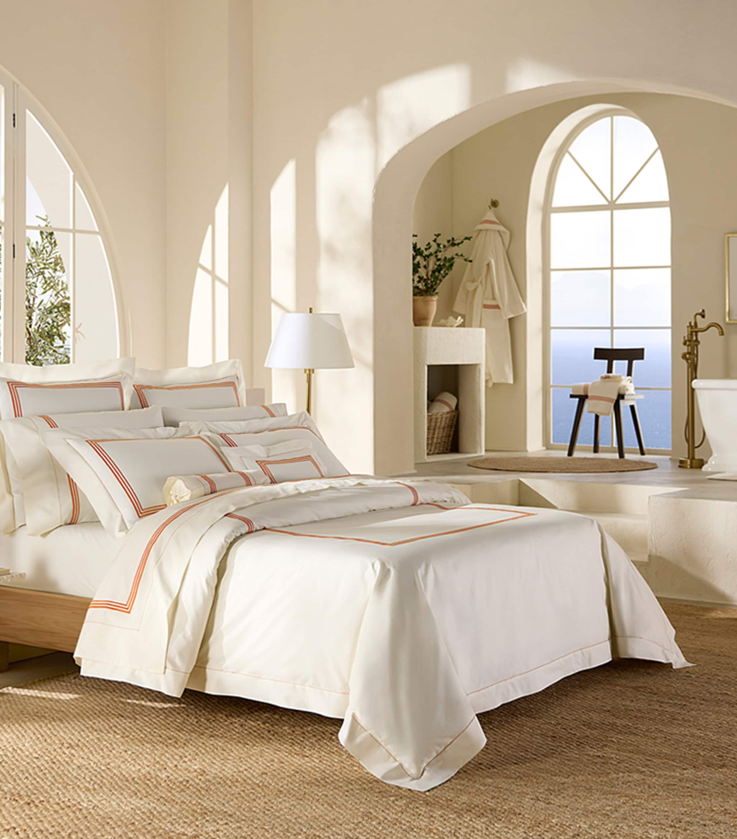 Pratesi Tre Righe Super King Duvet Cover (260cm x 220cm) Ivory/orange Image 2