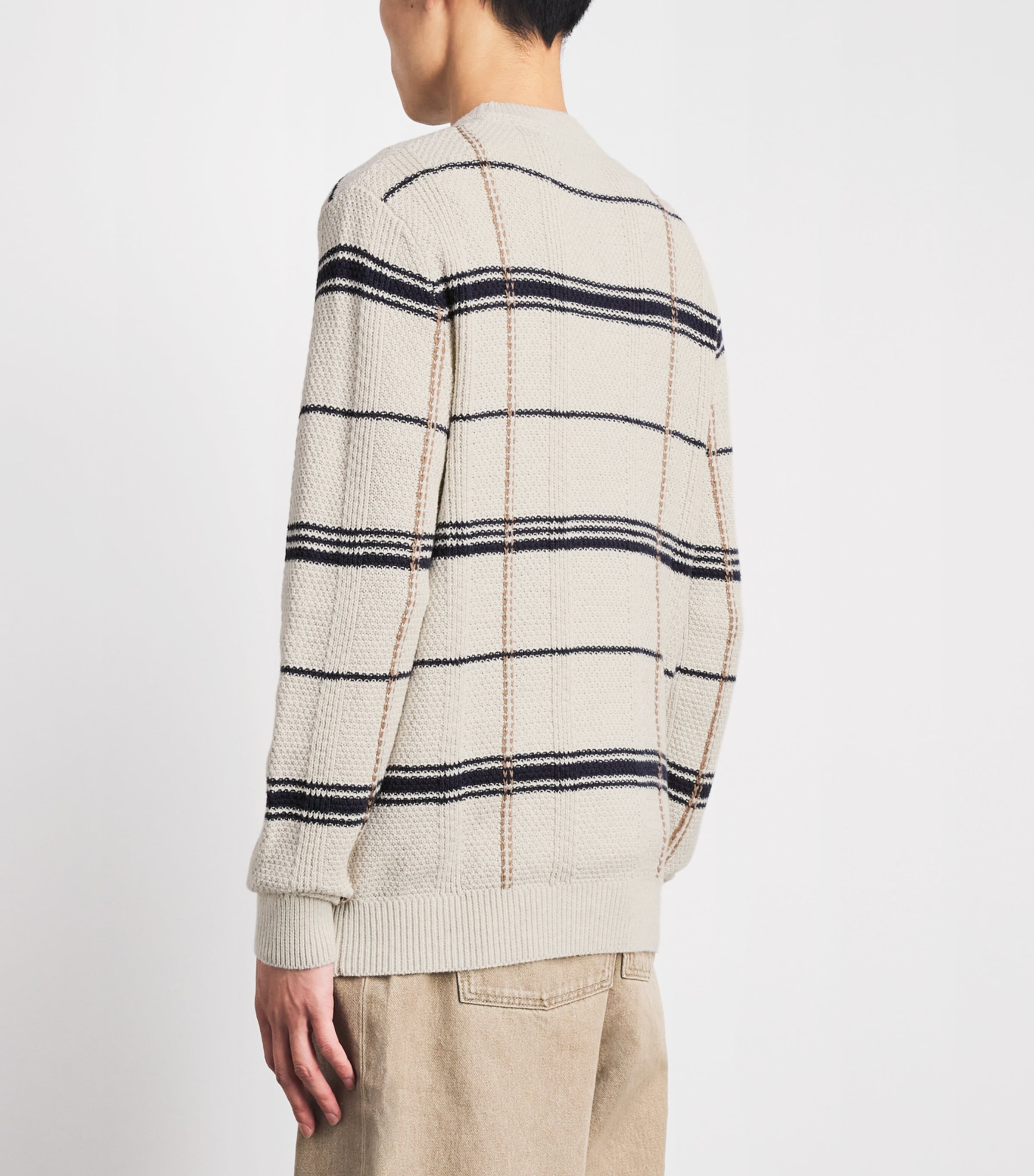 Barbour Mens Cotton-Wool Cable-Knit Fasey Sweater Whisper White Image 5