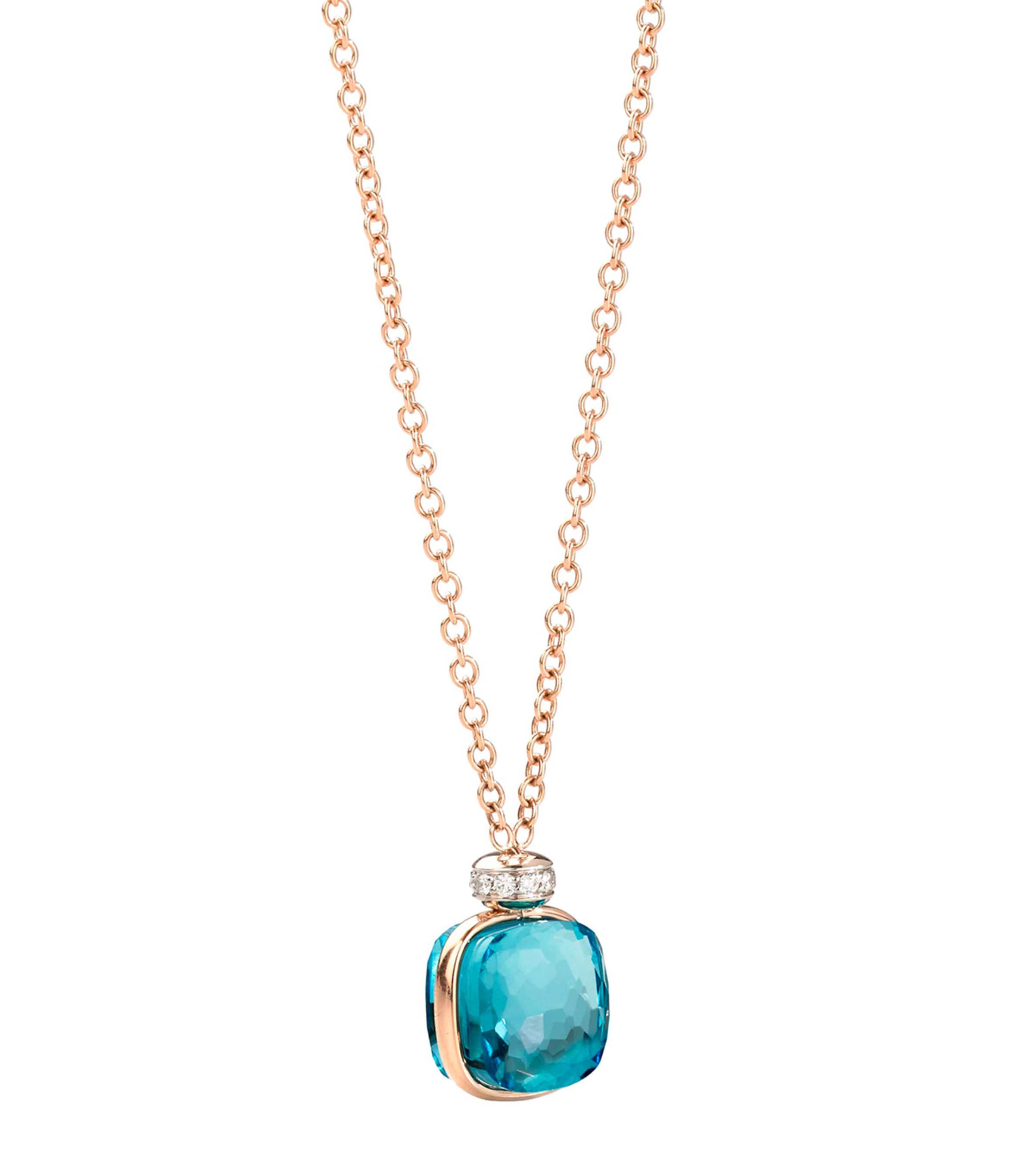 Pomellato Mixed Gold, Blue Topaz And Diamond Nudo Necklace In Gray