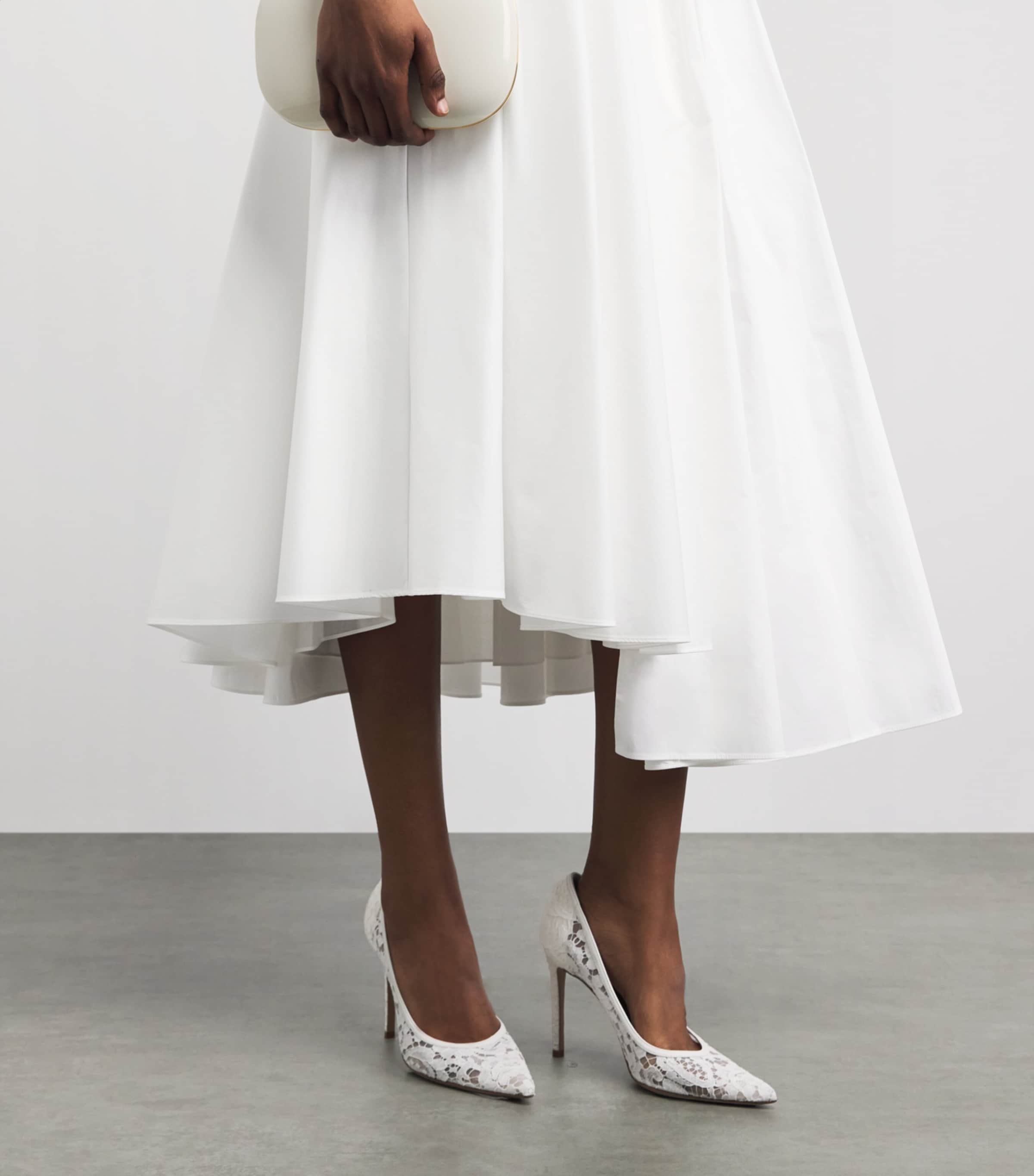 Self-Portrait Womens Poplin Asymmetric Midi Skirt White Image 6