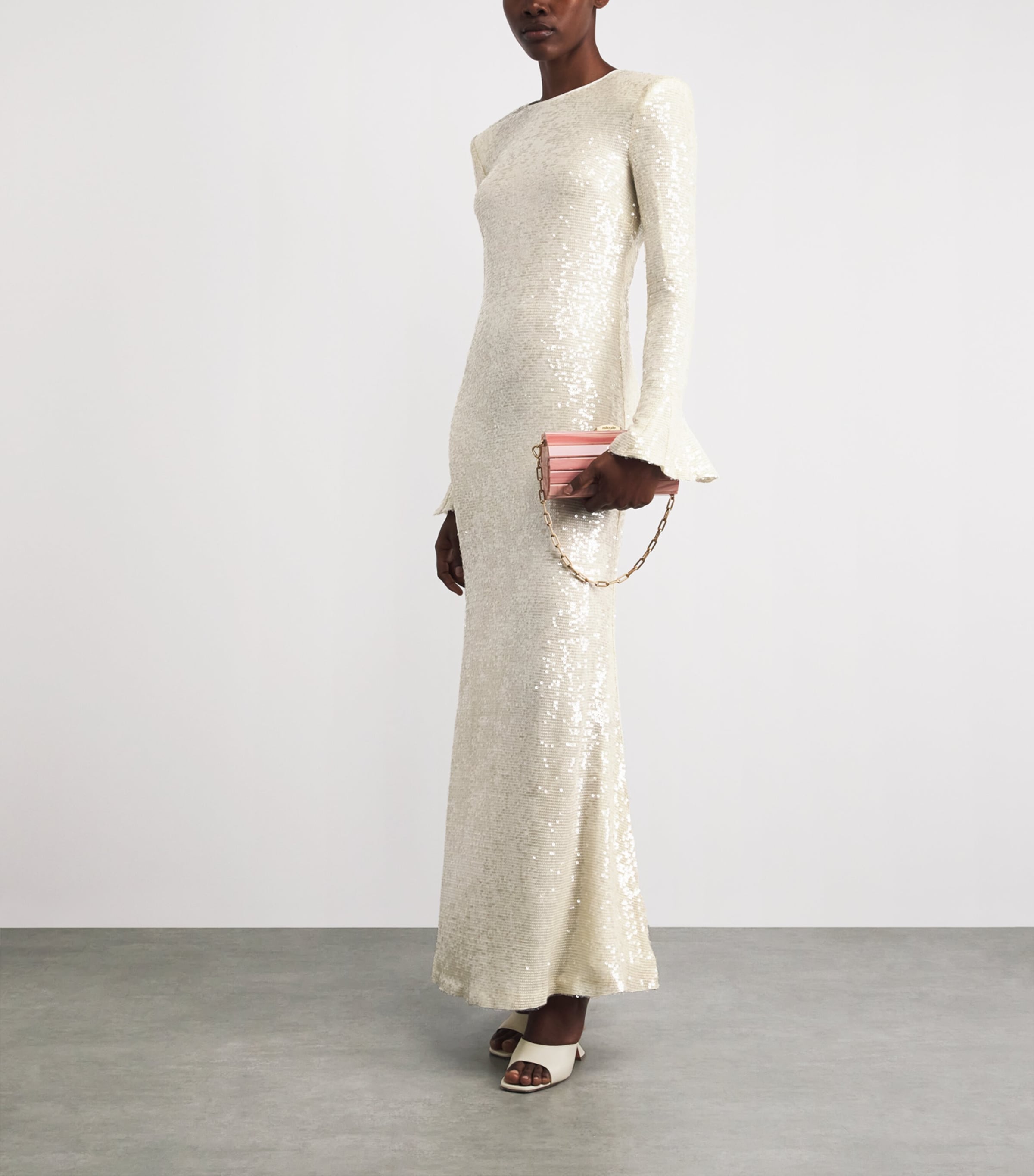 LAPOINTE Womens Sequin Flared-Sleeve Maxi Dress Cream Image 2