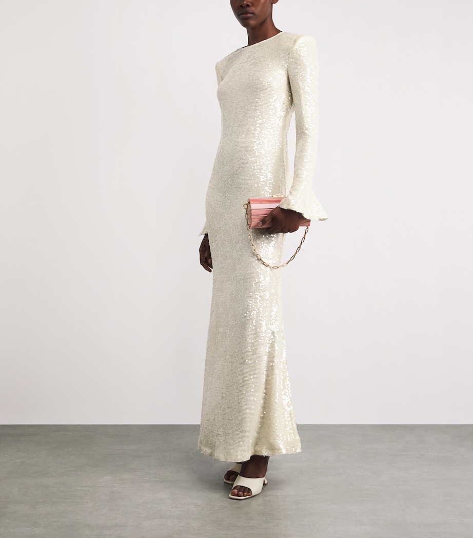 LAPOINTE Womens Sequin Flared-Sleeve Maxi Dress Cream Image 2