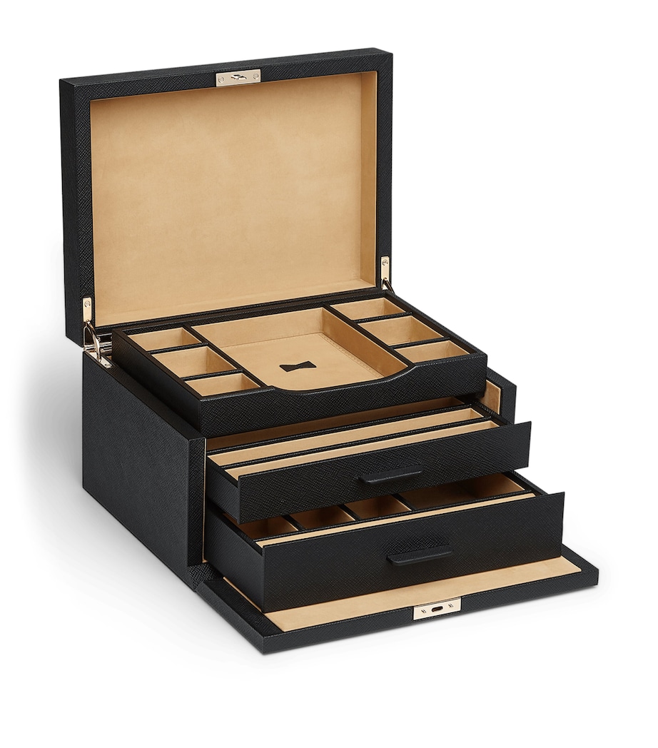 Smythson Leather 3-Drawer Panama Jewellery Box Black Image 3