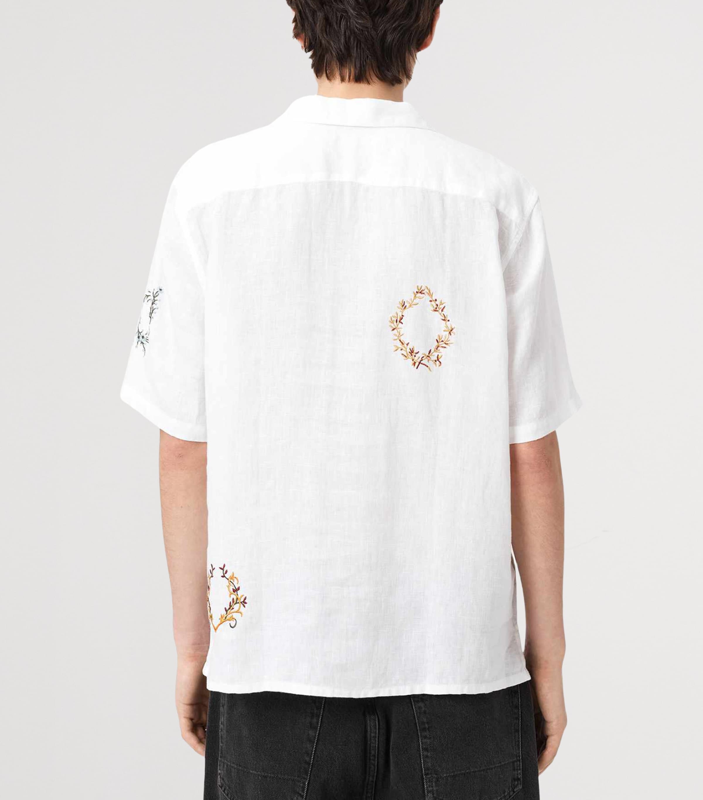 AllSaints Mens Linen Embroidered Deck Shirt Ecru Image 4