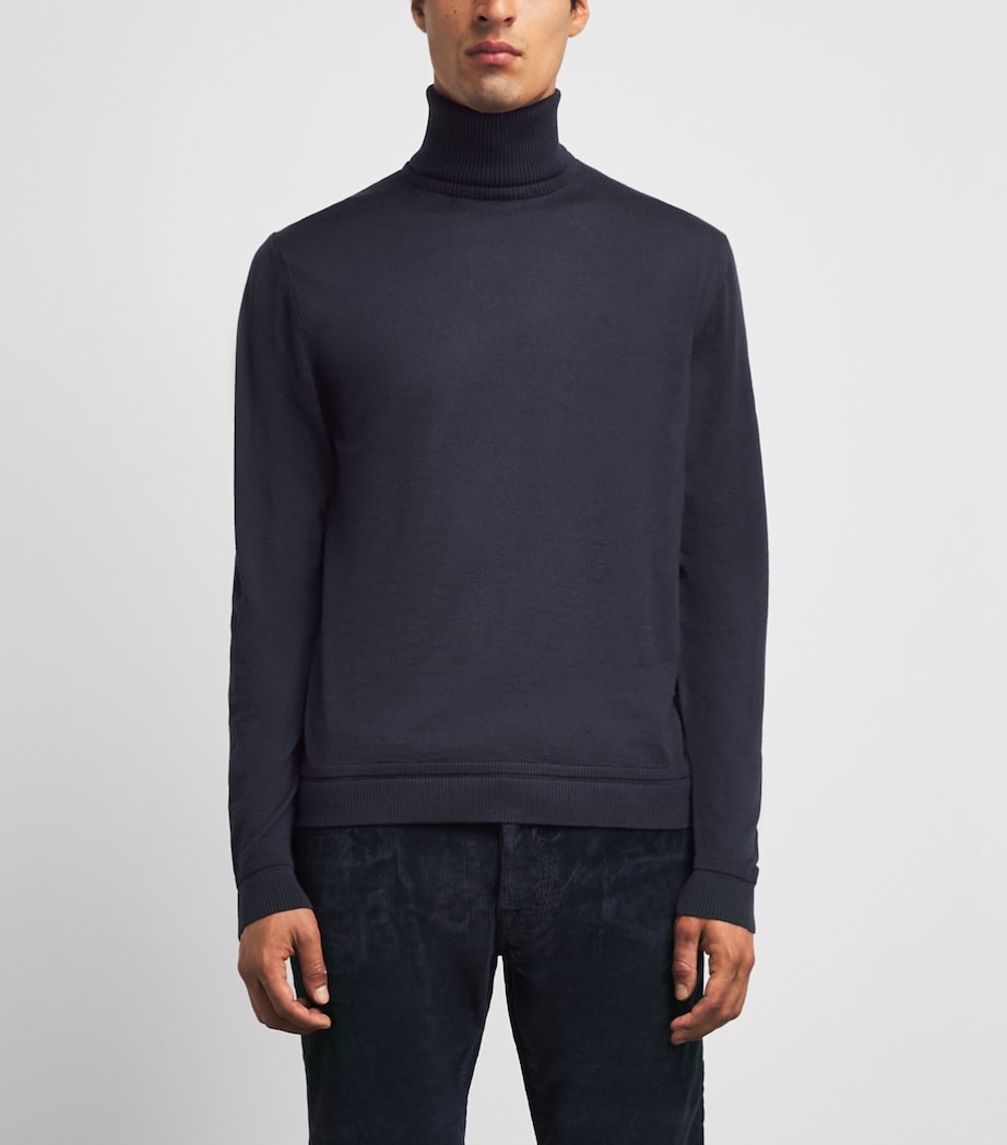 Jacob Cohën Mens Wool-Silk Rollneck Jumper Navy Blue Image 4