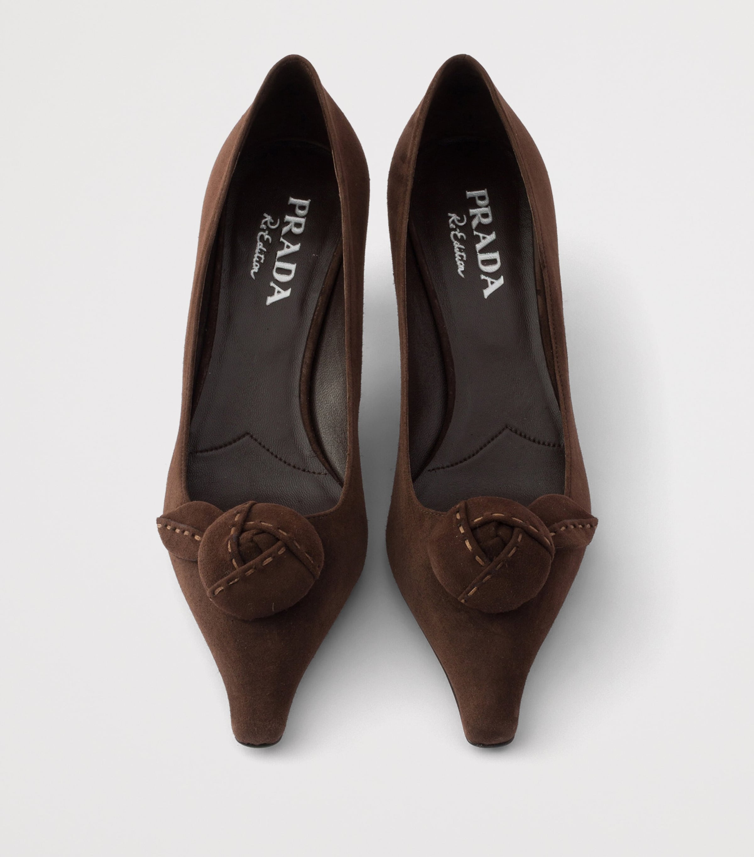 Prada Suede Floral-Detail Pumps 55 Brown Image 3