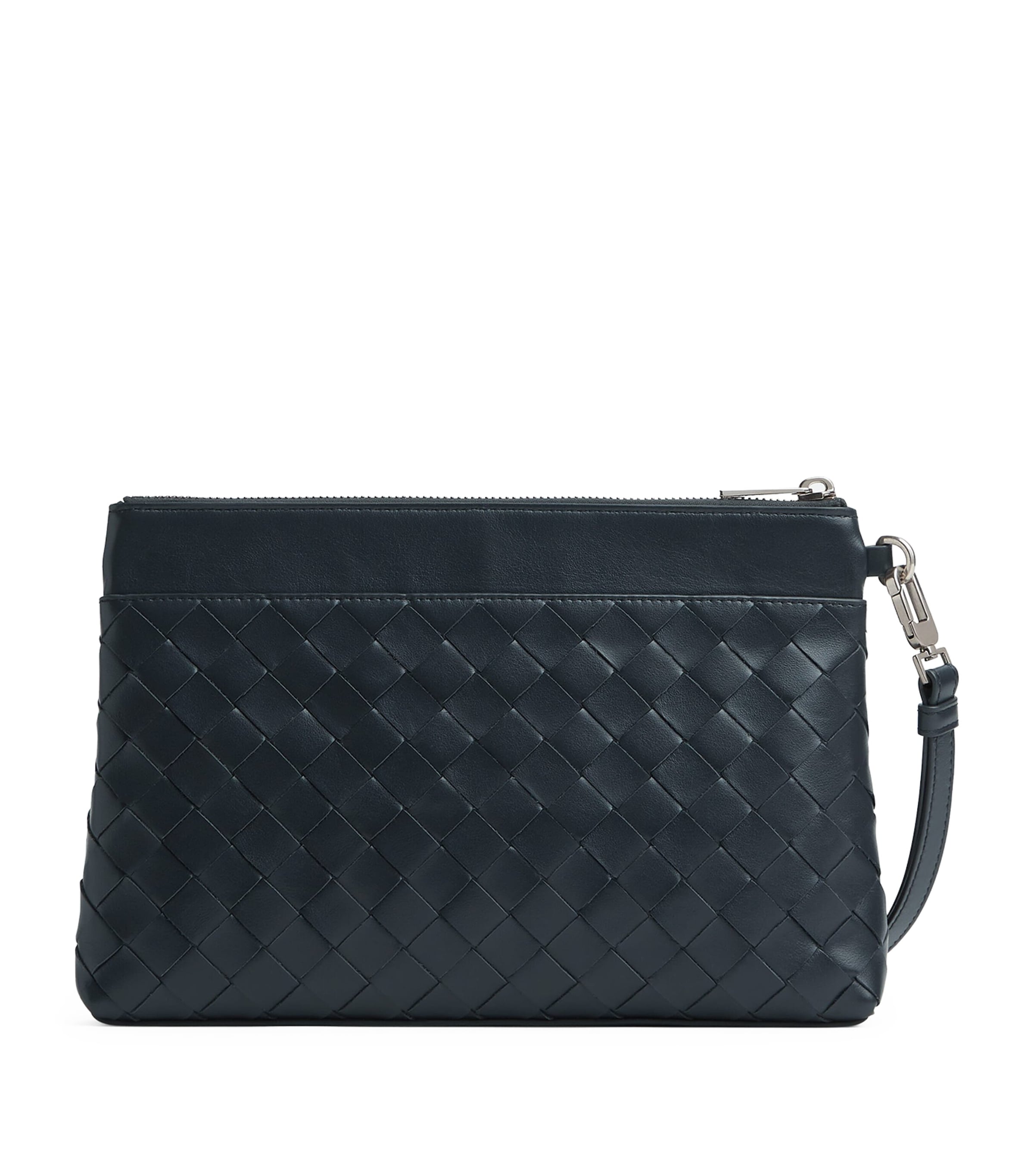 Shop Bottega Veneta Leather Intrecciato Prism Pouch In Blue