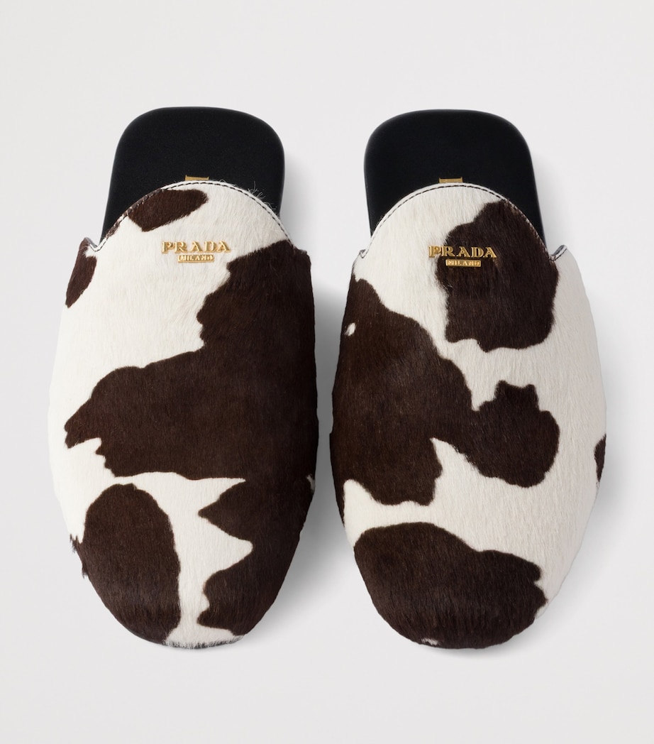 Leather Cow Print Mules F0G3N Image 3