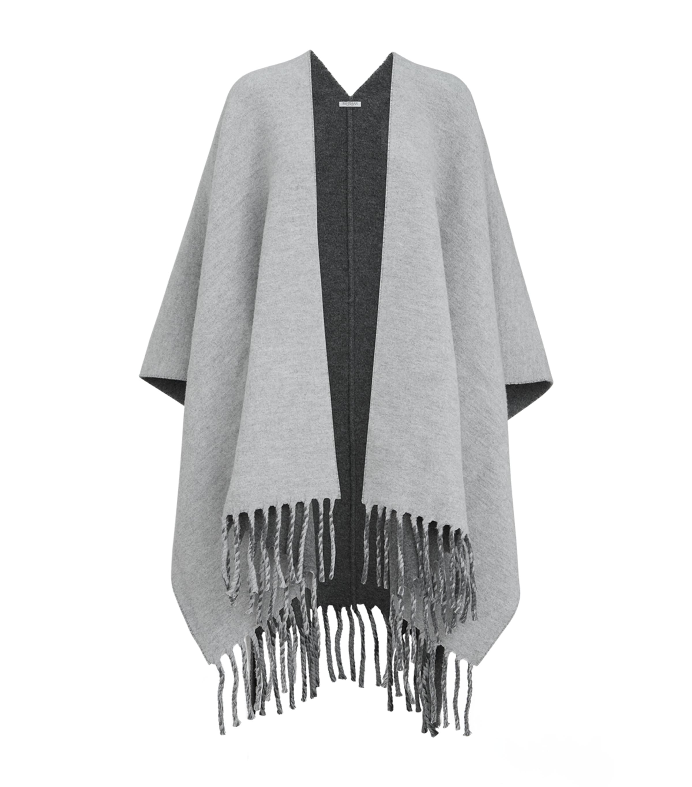 Brunello Cucinelli Wool-cashmere Reversible Poncho In Gray