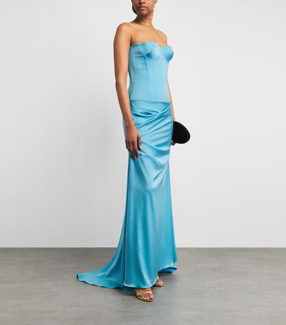 Alex Perry Womens Satin Corset Gown Aqua Image 2