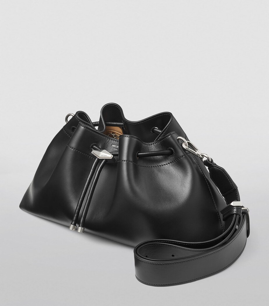Medium Leather Cinch Bucket Bag BLACK/ANTIQUE SILVER Image 3