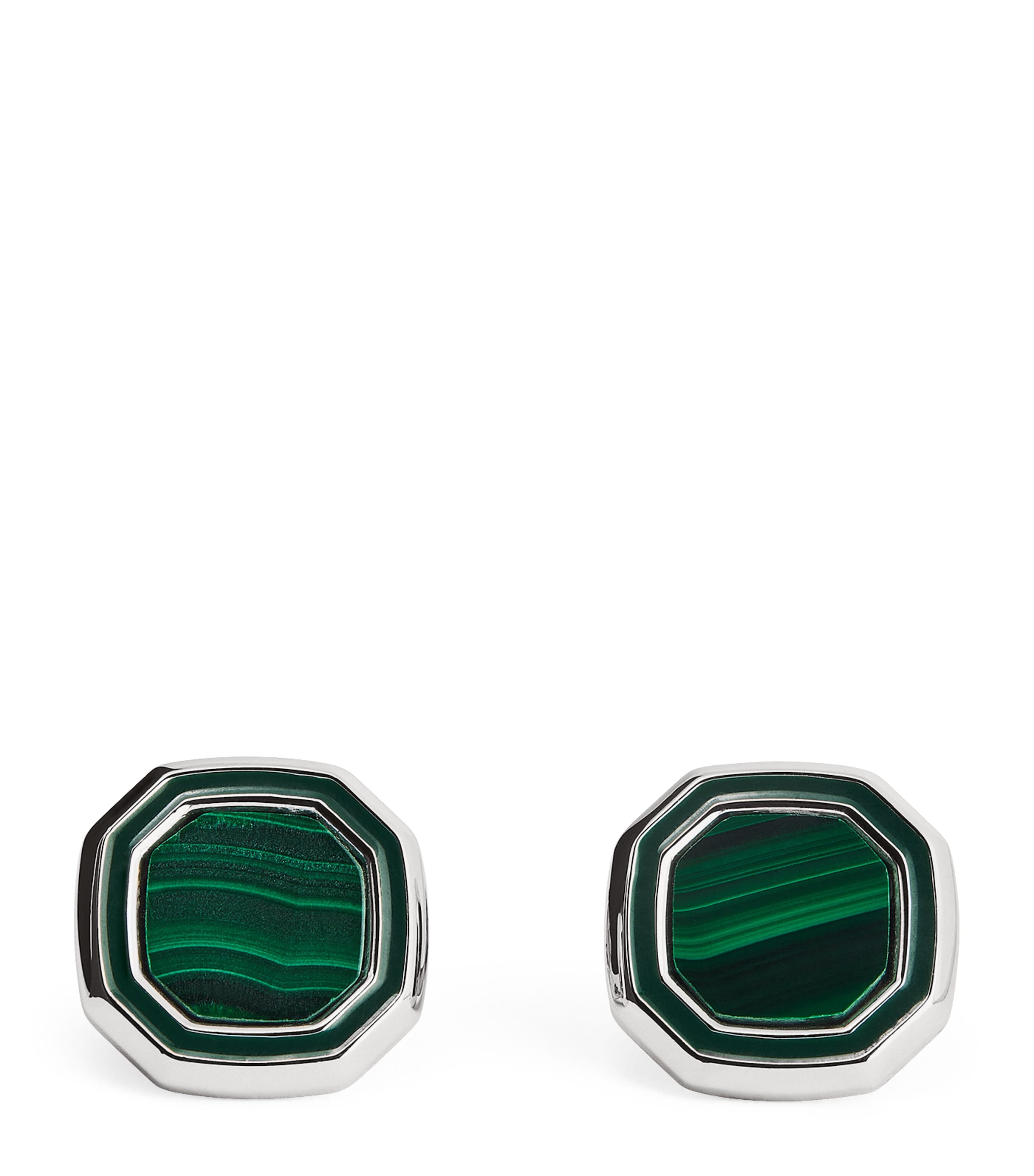 Tateossian White Bronze Malachite-Detail Octagon Cufflinks Green Image 1