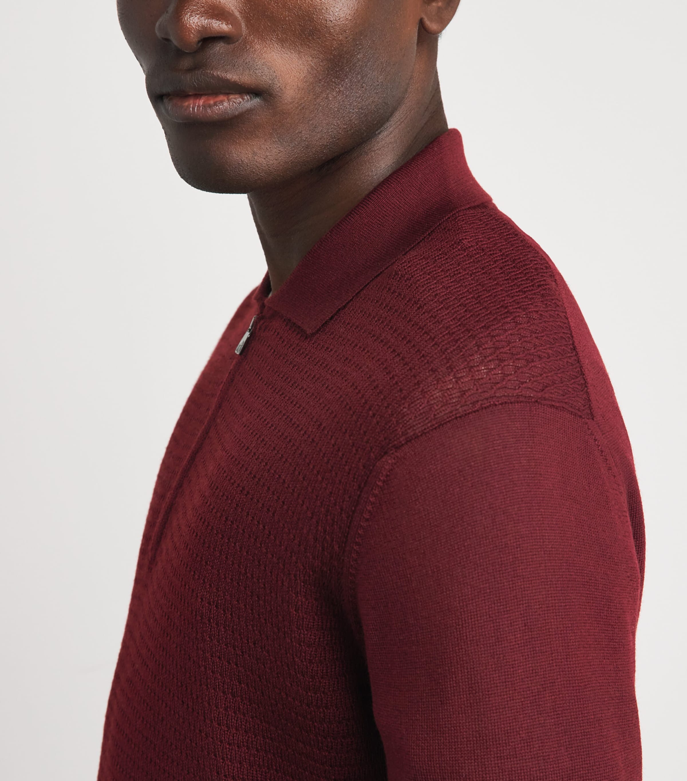 Corneliani Mens Virgin Wool Quarter-Zip Polo Sweater Drk Rd Coloured Image 2
