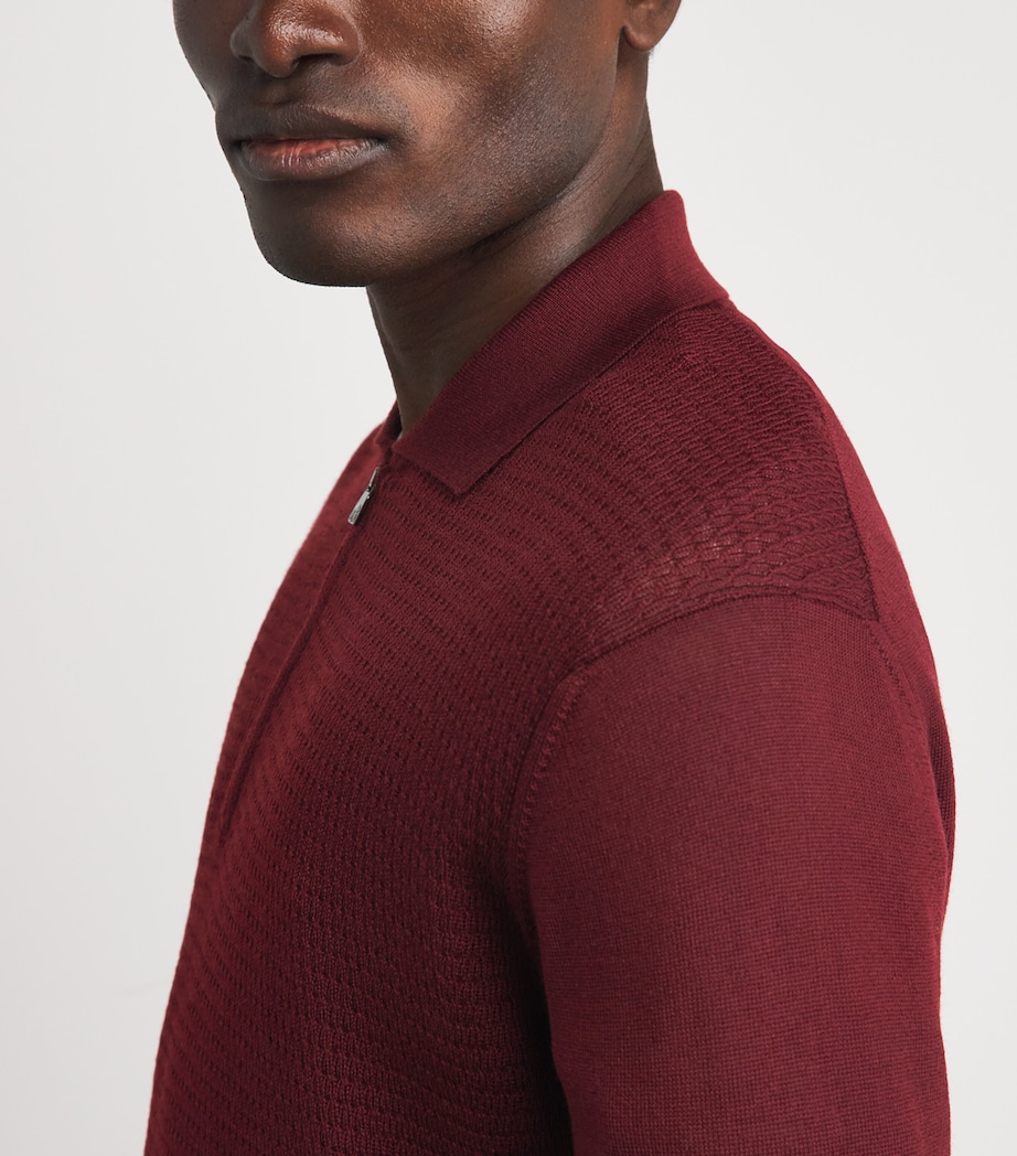 Corneliani Mens Virgin Wool Quarter-Zip Polo Sweater Drk Rd Coloured Image 2