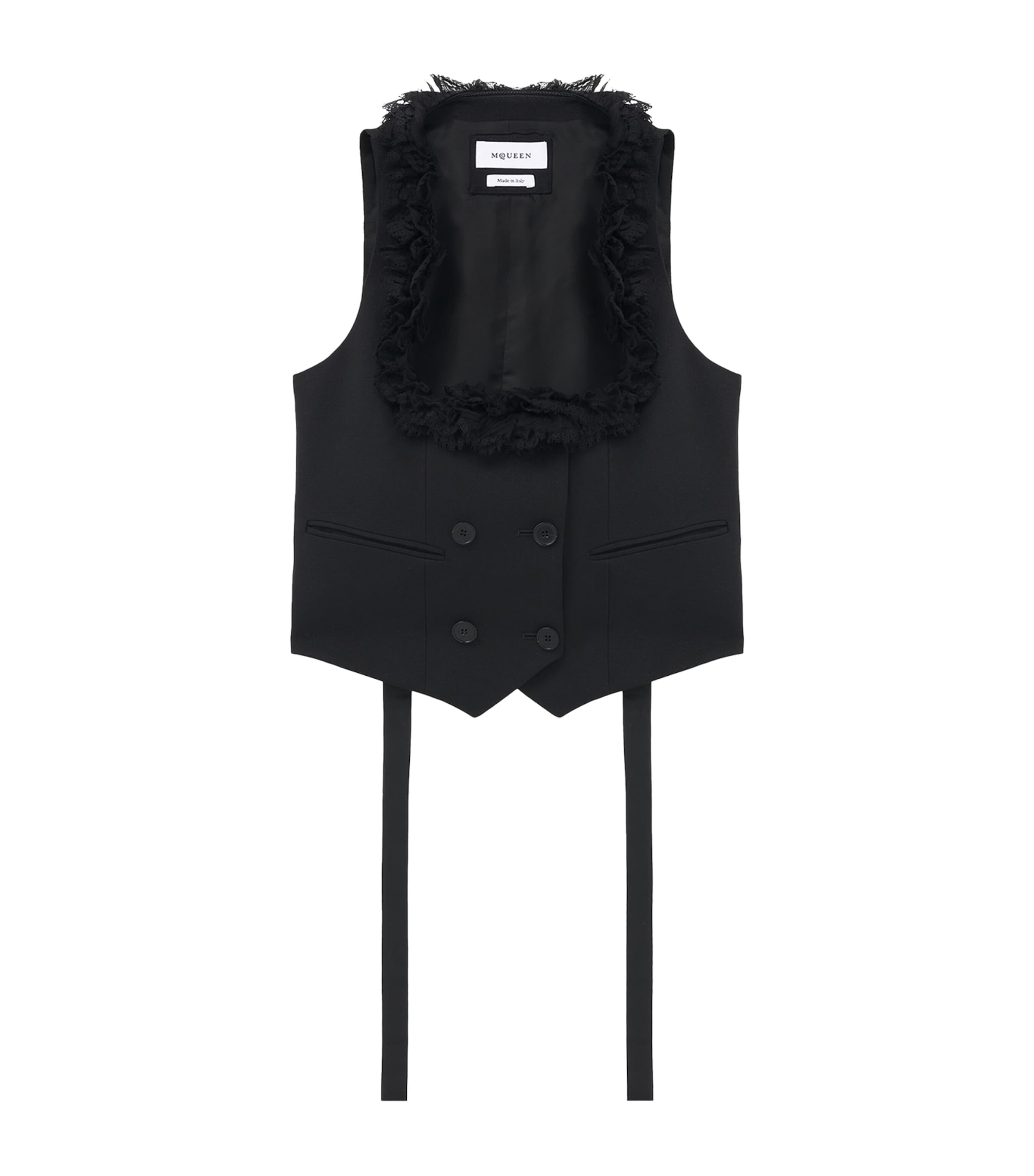Alexander Mcqueen Wool Ruffle Waistcoat In Black