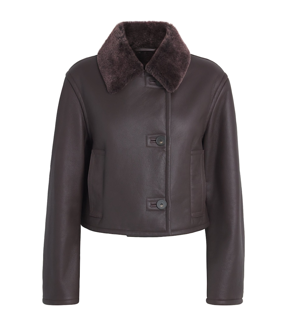 Joseph Womens Leather-Shearling Liri Jacket Mahogany Image 1
