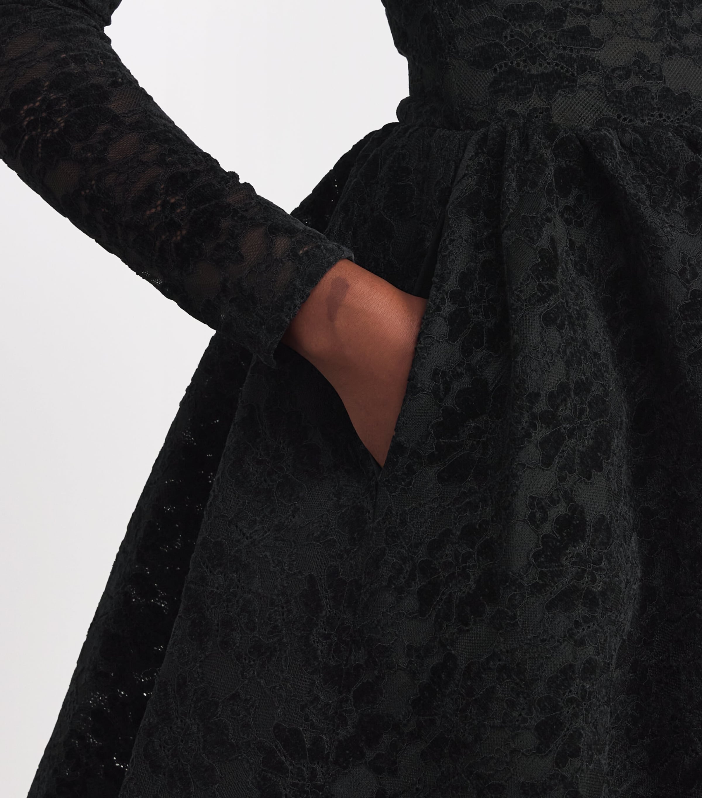 Velvet-Lace Mini Dress BLACK Image 6