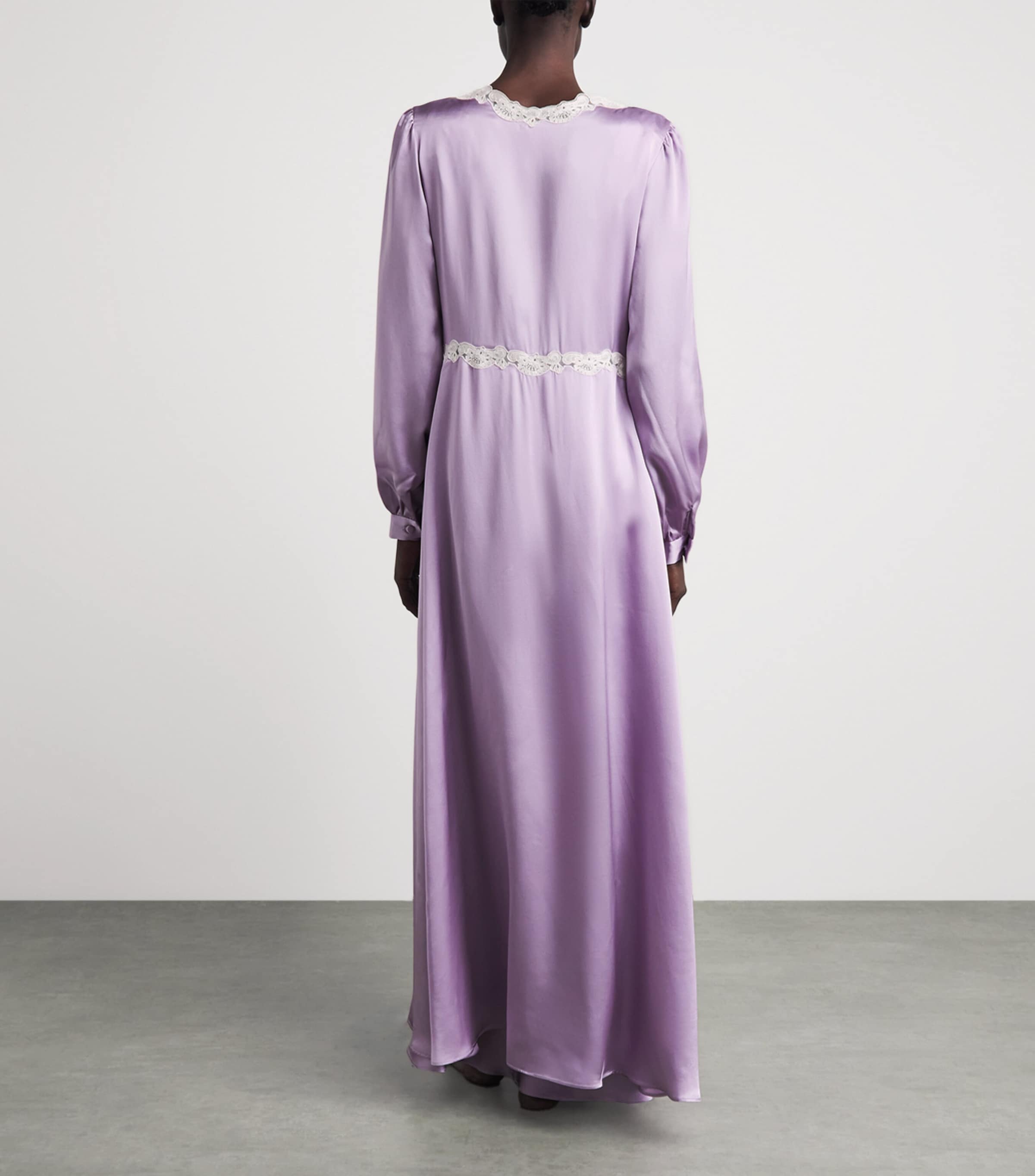 Loretta Caponi Womens Silk-Lace Pucci Long Robe Lilac Image 5