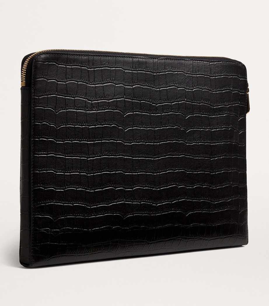 Large Croc-Embossed Leather Pouch BLACK Image 2
